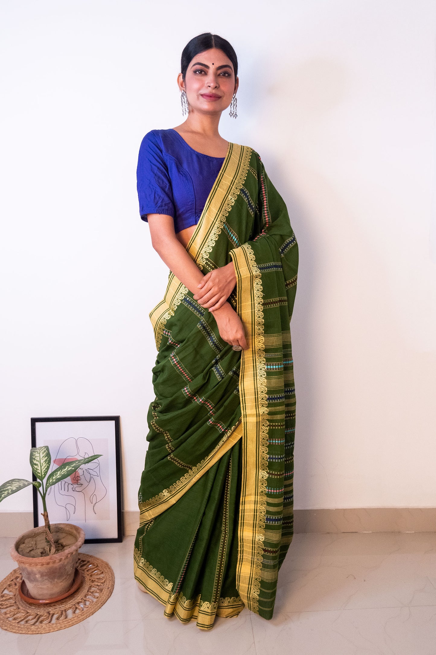 Green Begumpuri Cotton Handloom Saree with Woven Borders