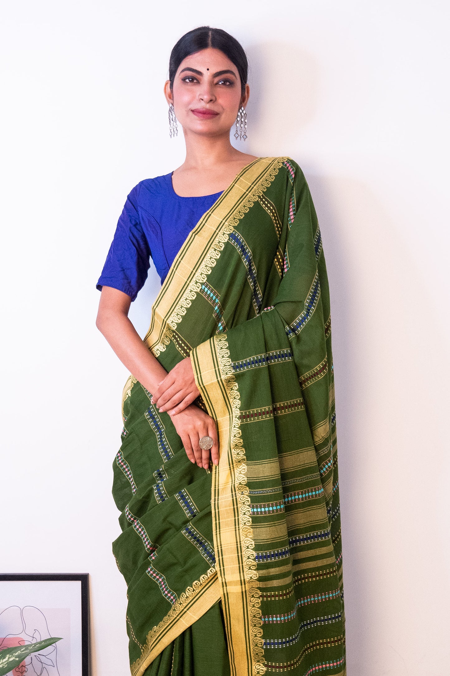 Green Begumpuri Cotton Handloom Saree with Woven Borders