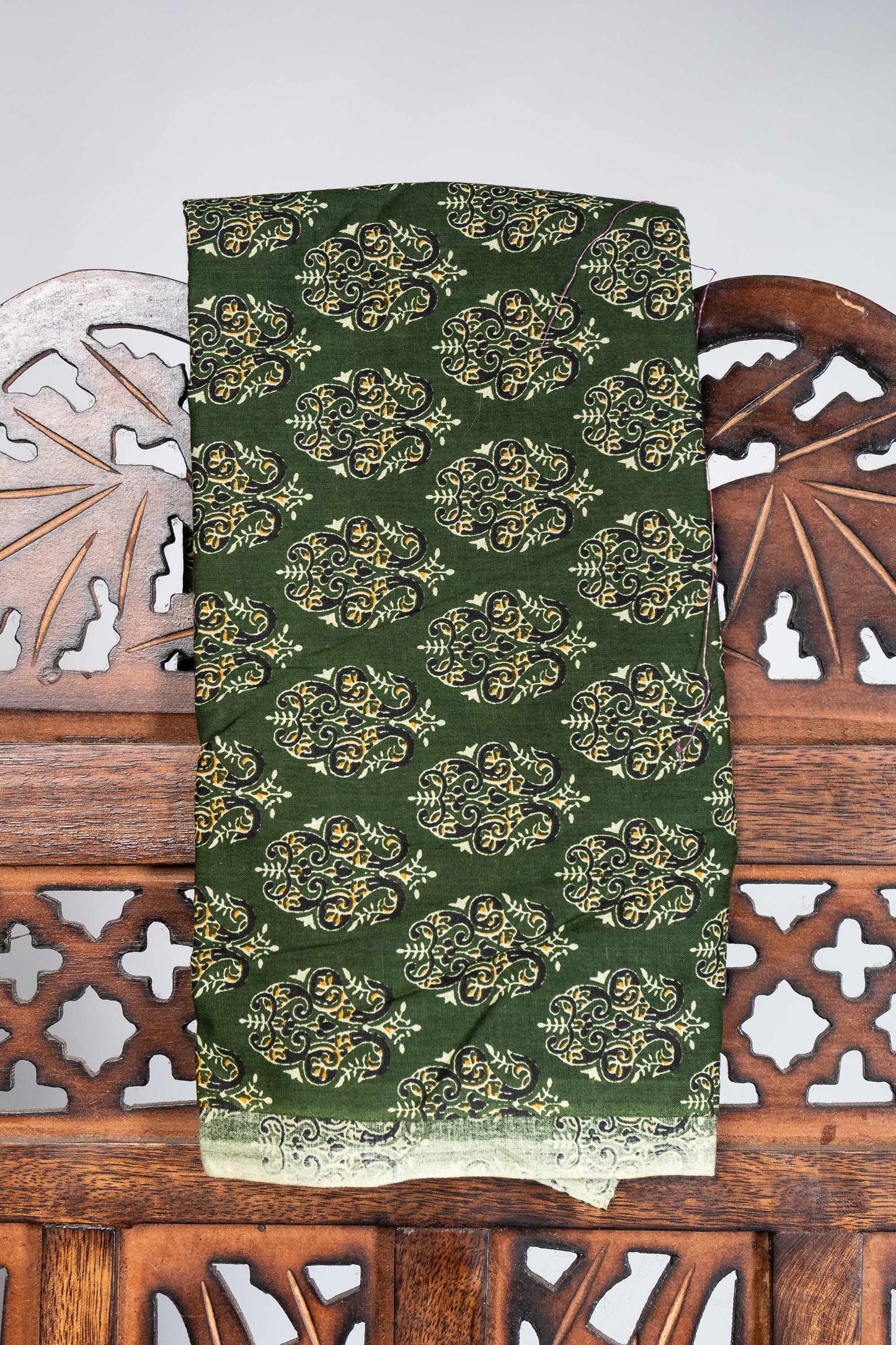 Green Block Printed Blouse Fabric