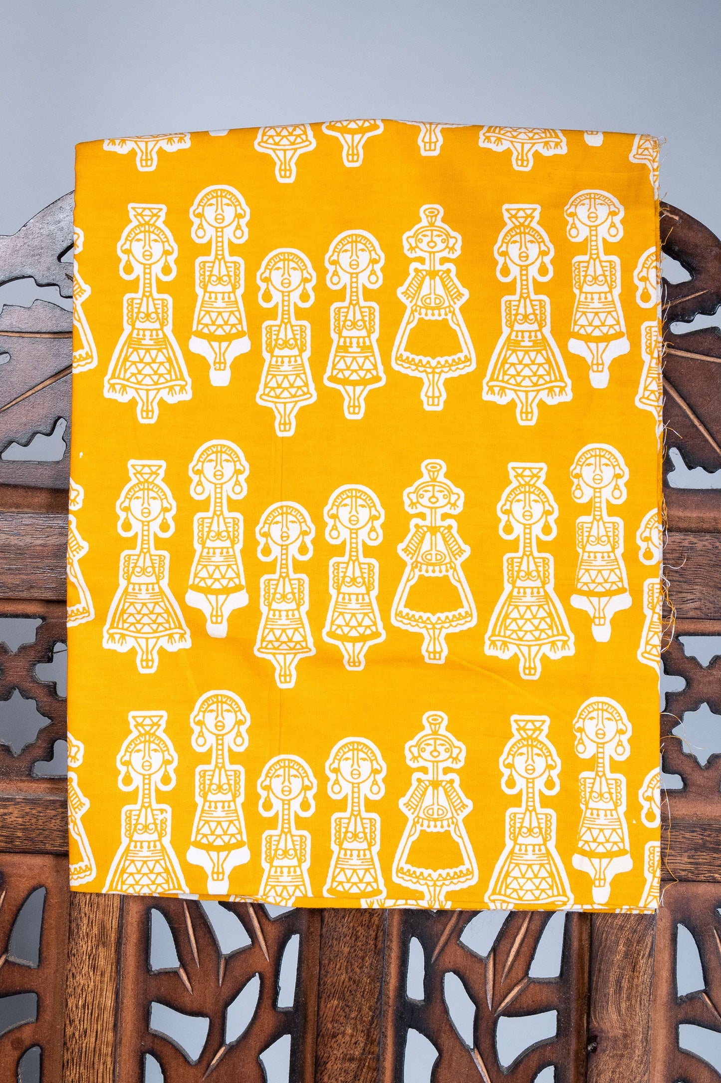 Yellow Tribal Block Printed Blouse Fabric