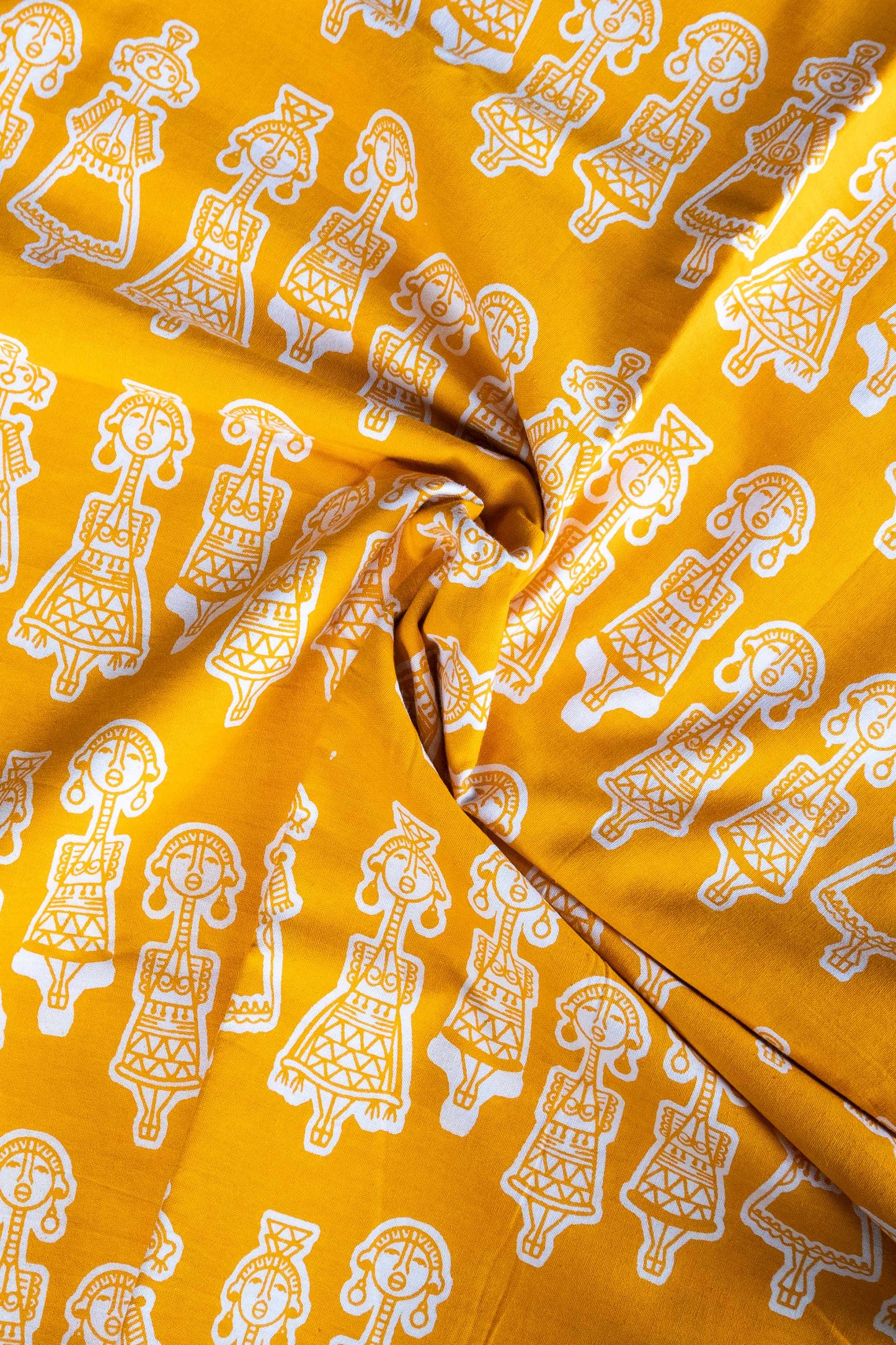 Yellow Tribal Block Printed Blouse Fabric