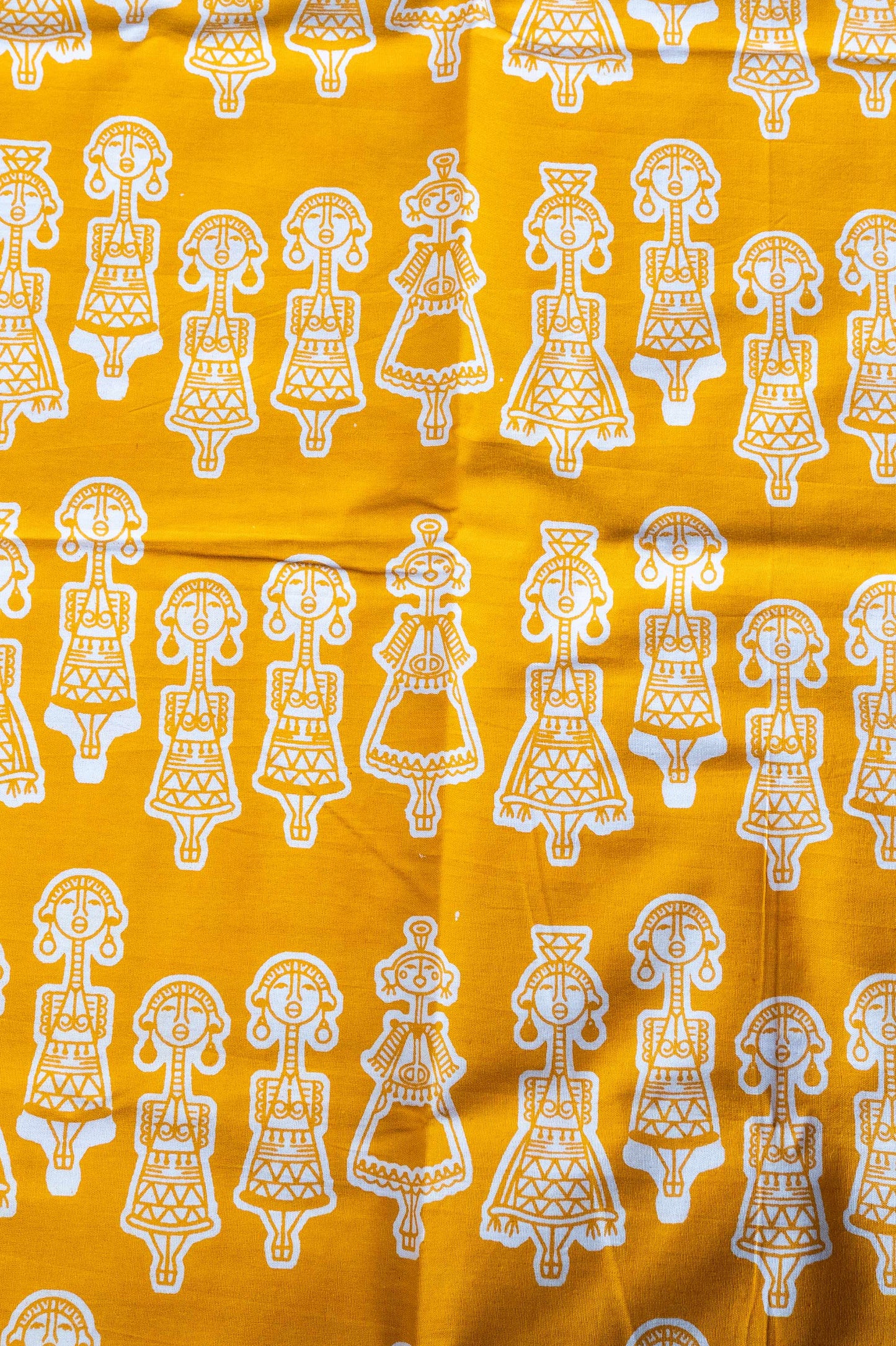 Yellow Tribal Block Printed Blouse Fabric