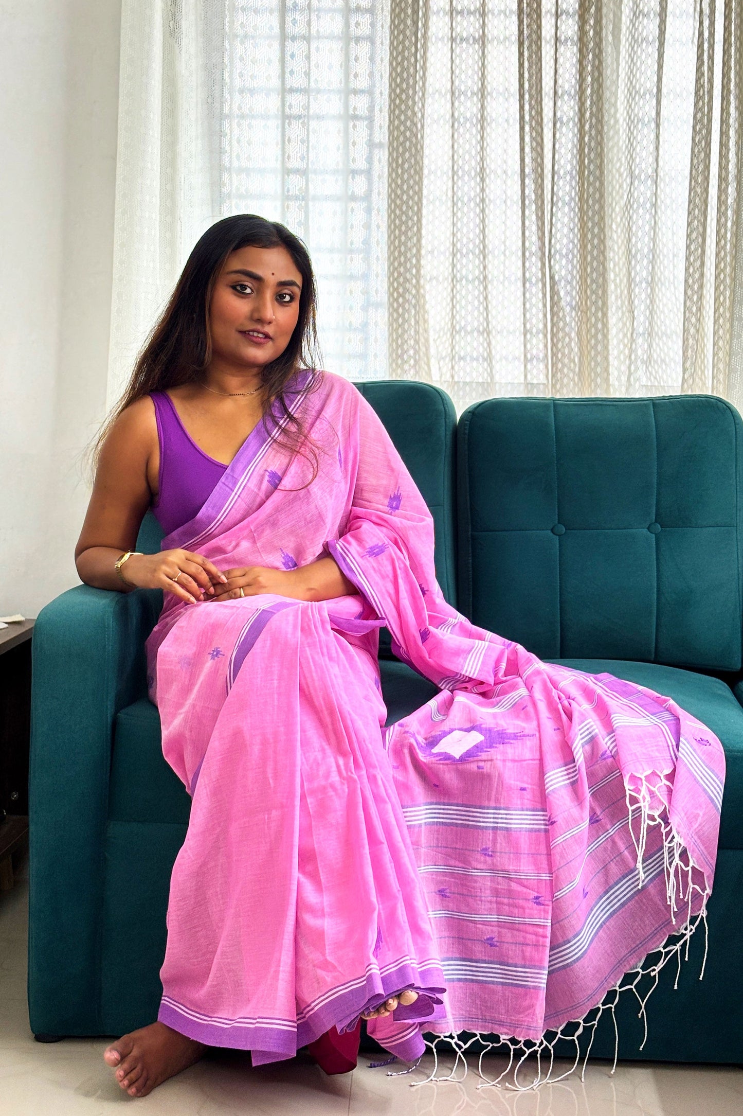 Baby Pink Purely Handloom Needle Woven Jamdani Saree