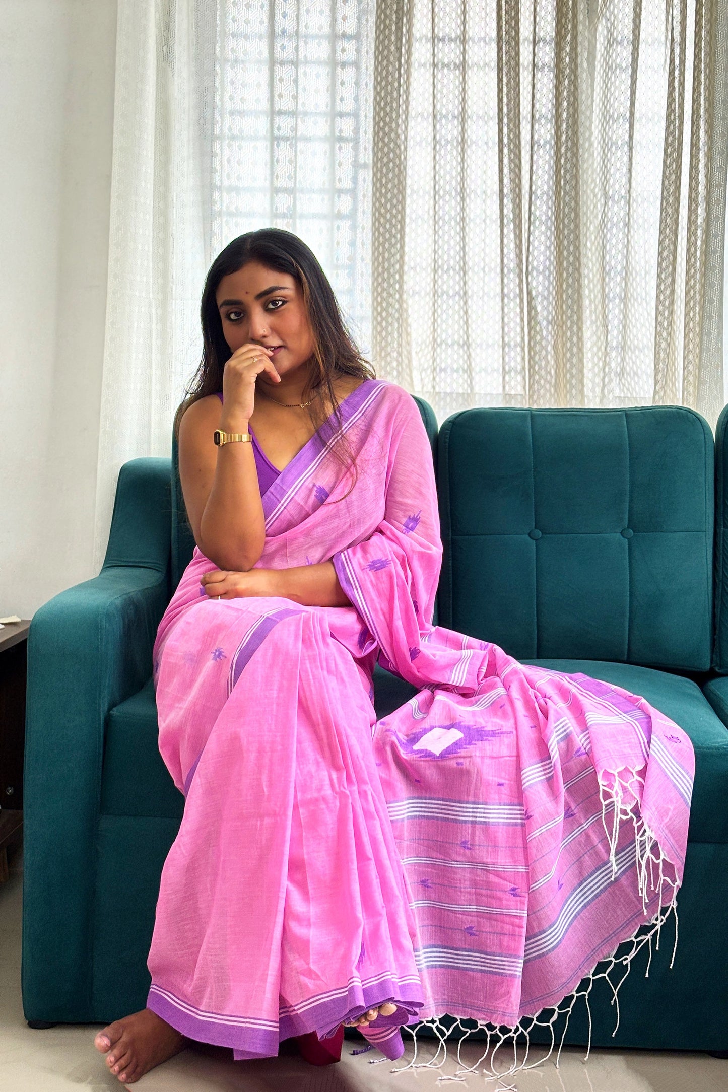 Baby Pink Purely Handloom Needle Woven Jamdani Saree