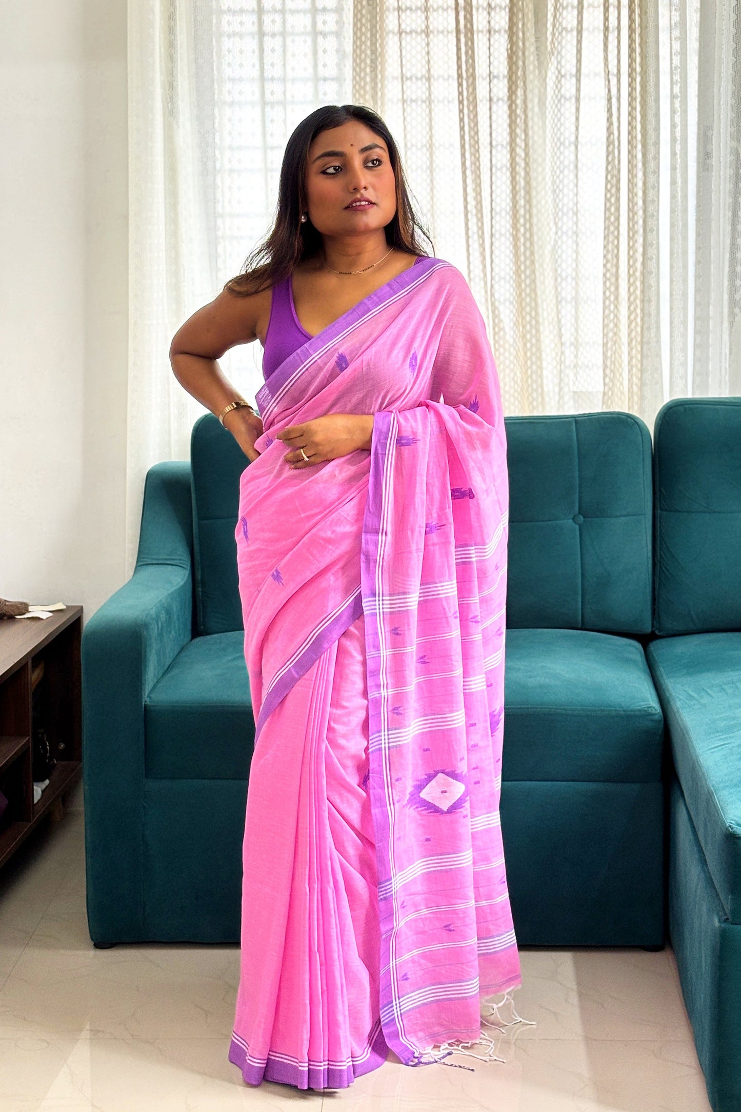 Baby Pink Purely Handloom Needle Woven Jamdani Saree