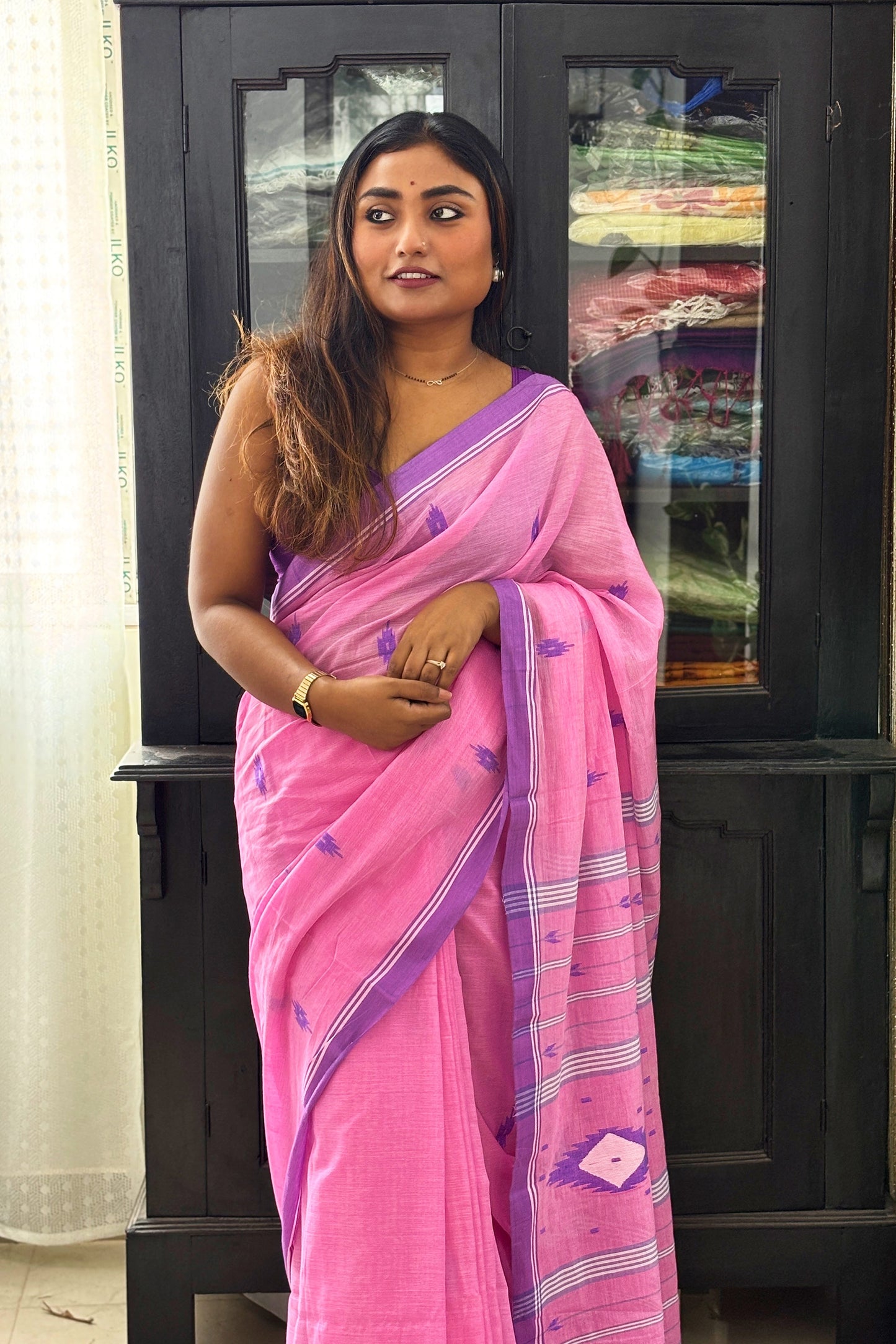 Baby Pink Purely Handloom Needle Woven Jamdani Saree