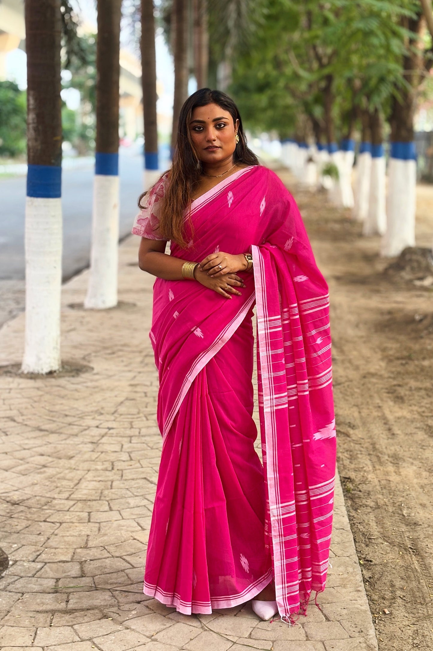Deep Pink Purely Handloom Needle Woven Jamdani Saree