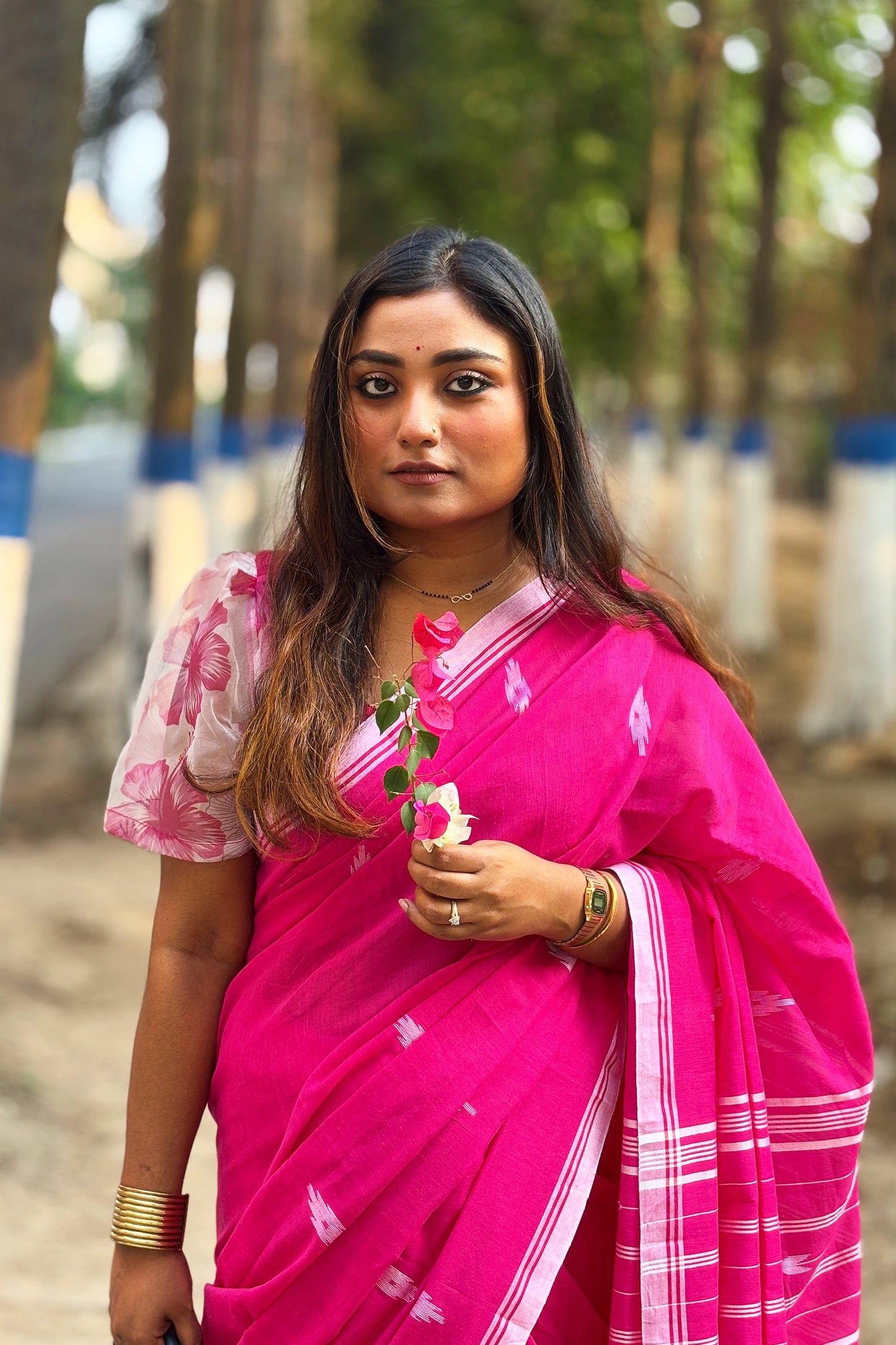 Deep Pink Purely Handloom Needle Woven Jamdani Saree