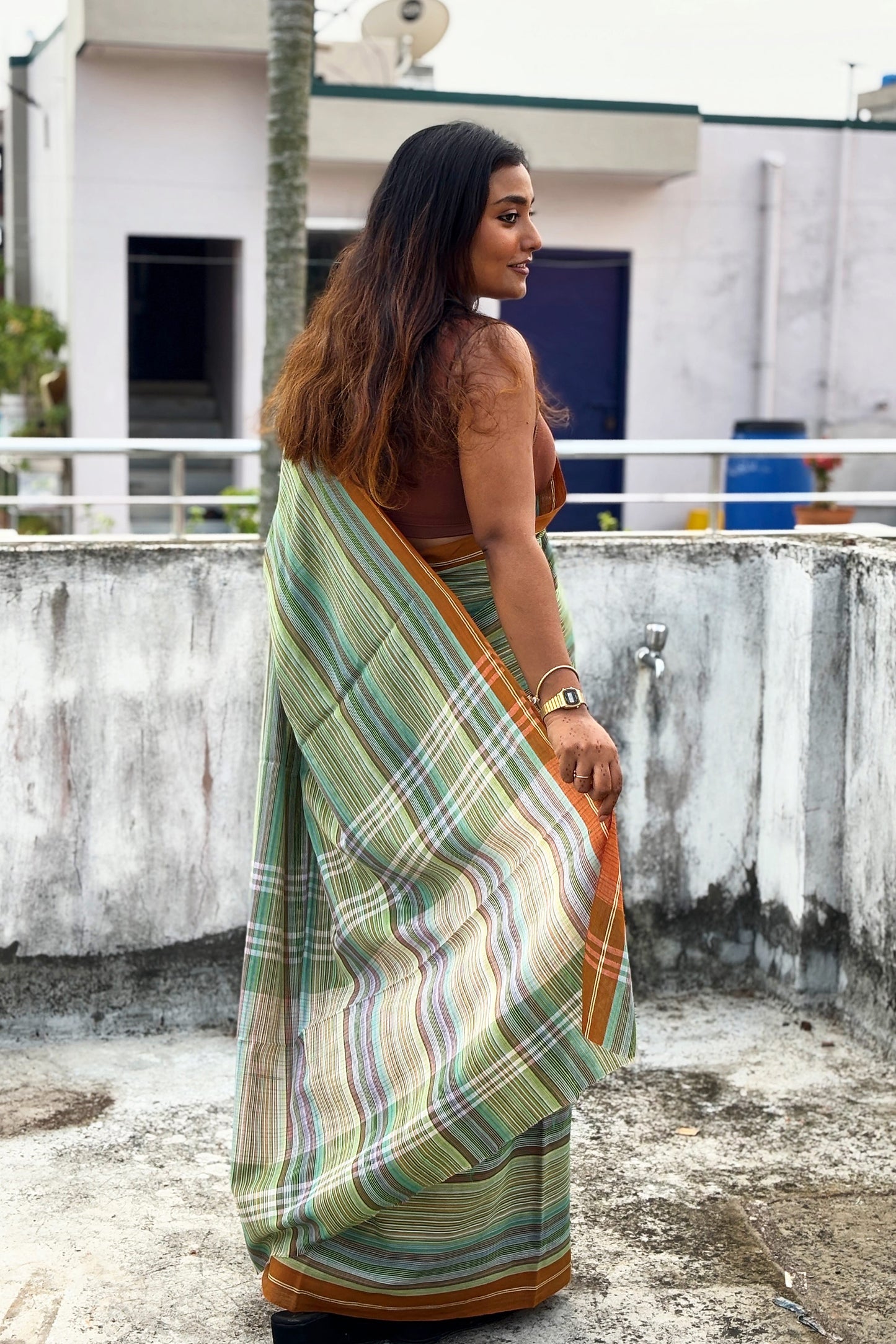 Mulicolor Dhaniakhali Cotton Saree - Mango Bites