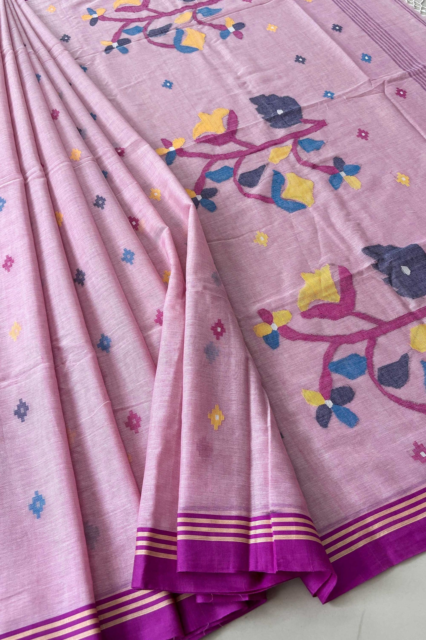 Lilac Dream Purely Handloom Needle Woven Jamdani Saree