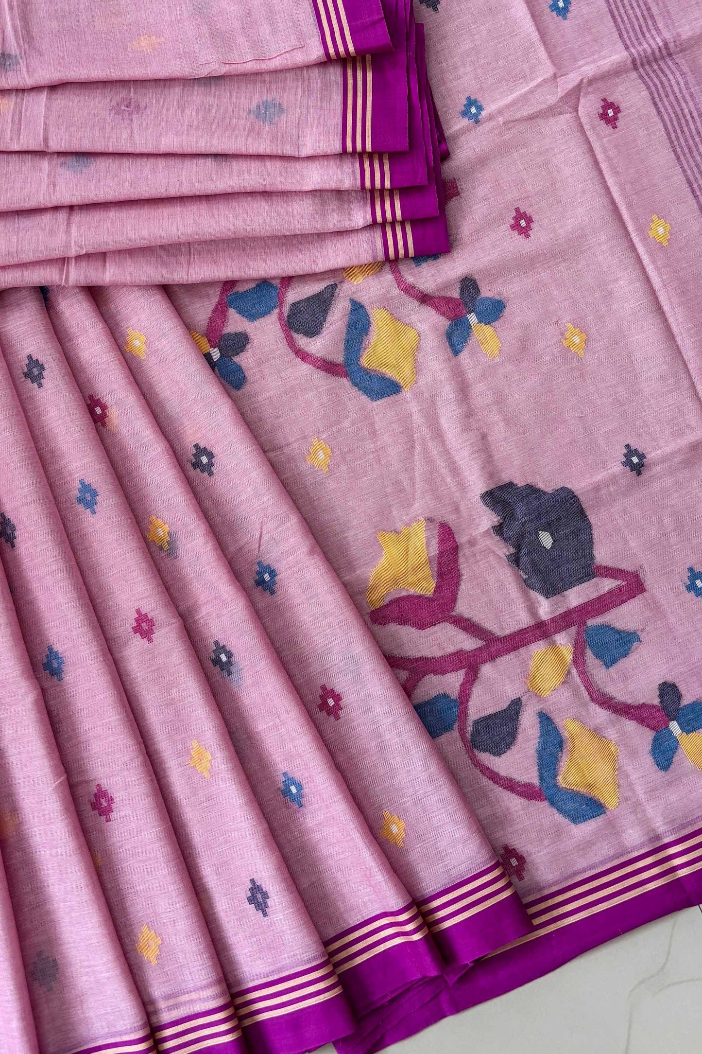 Lilac Dream Purely Handloom Needle Woven Jamdani Saree