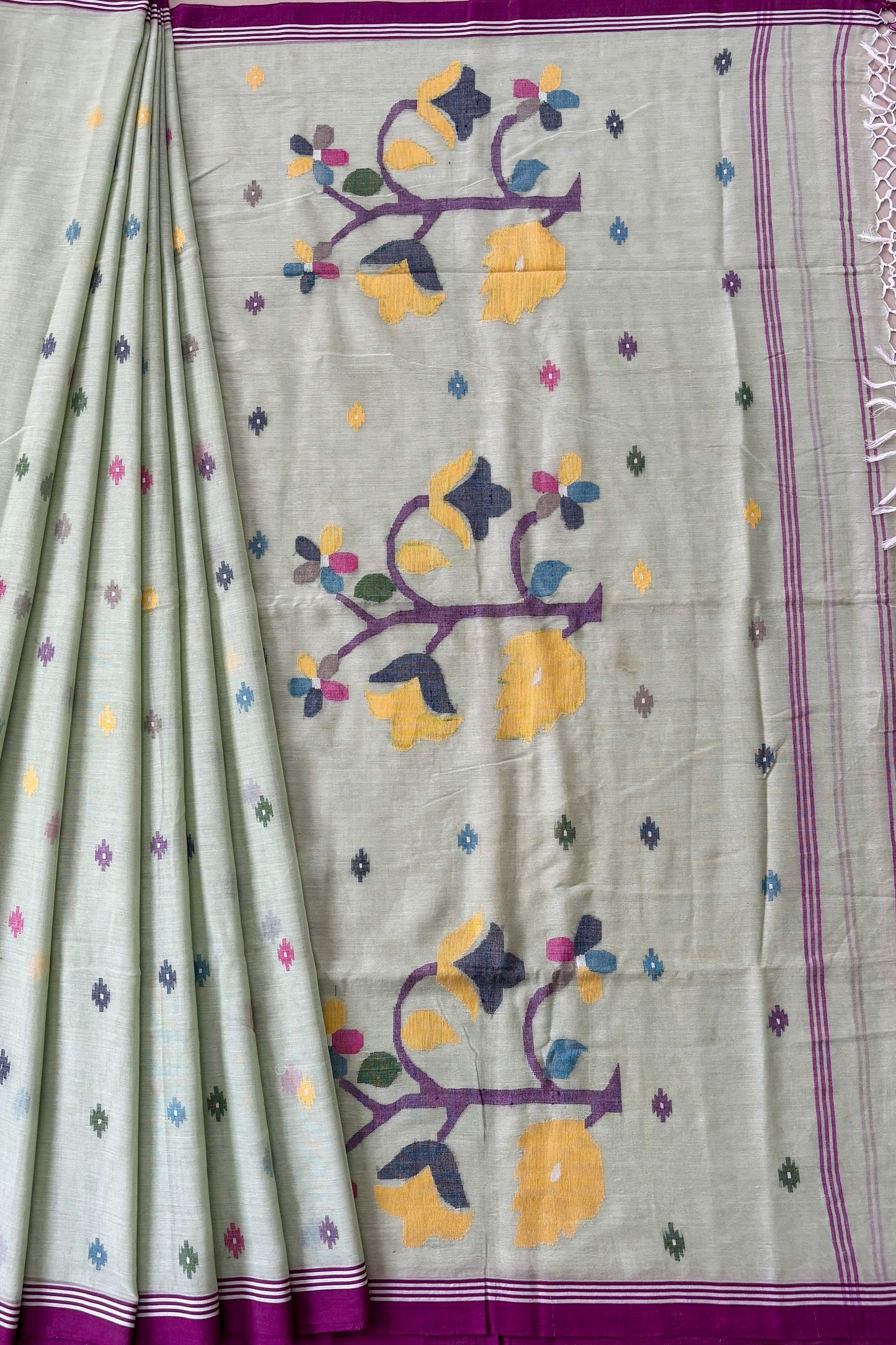 Ice Green Purely Handloom Needle Woven Jamdani Saree