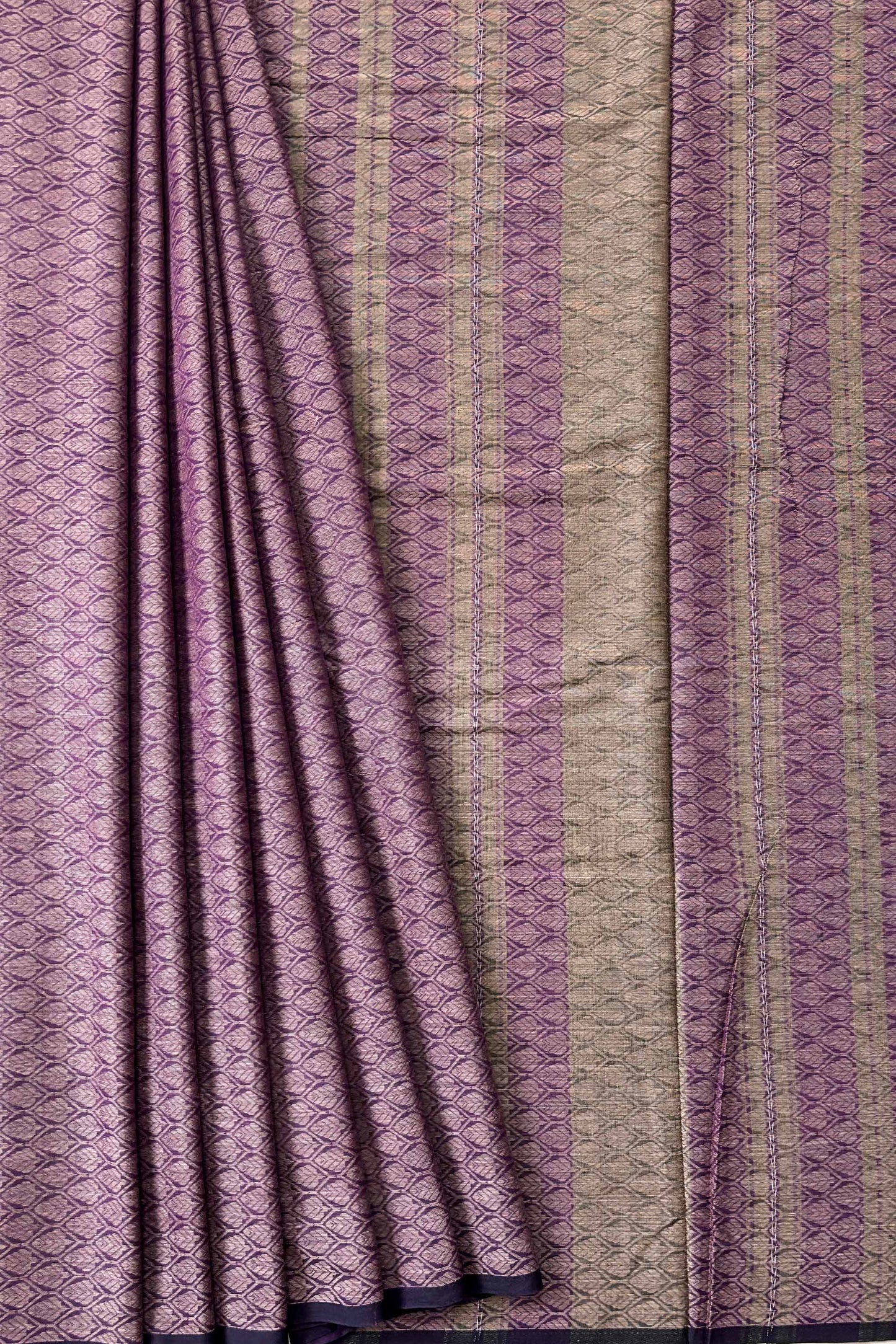 Purple Dhaniakhali Leaf Woven Cotton Saree