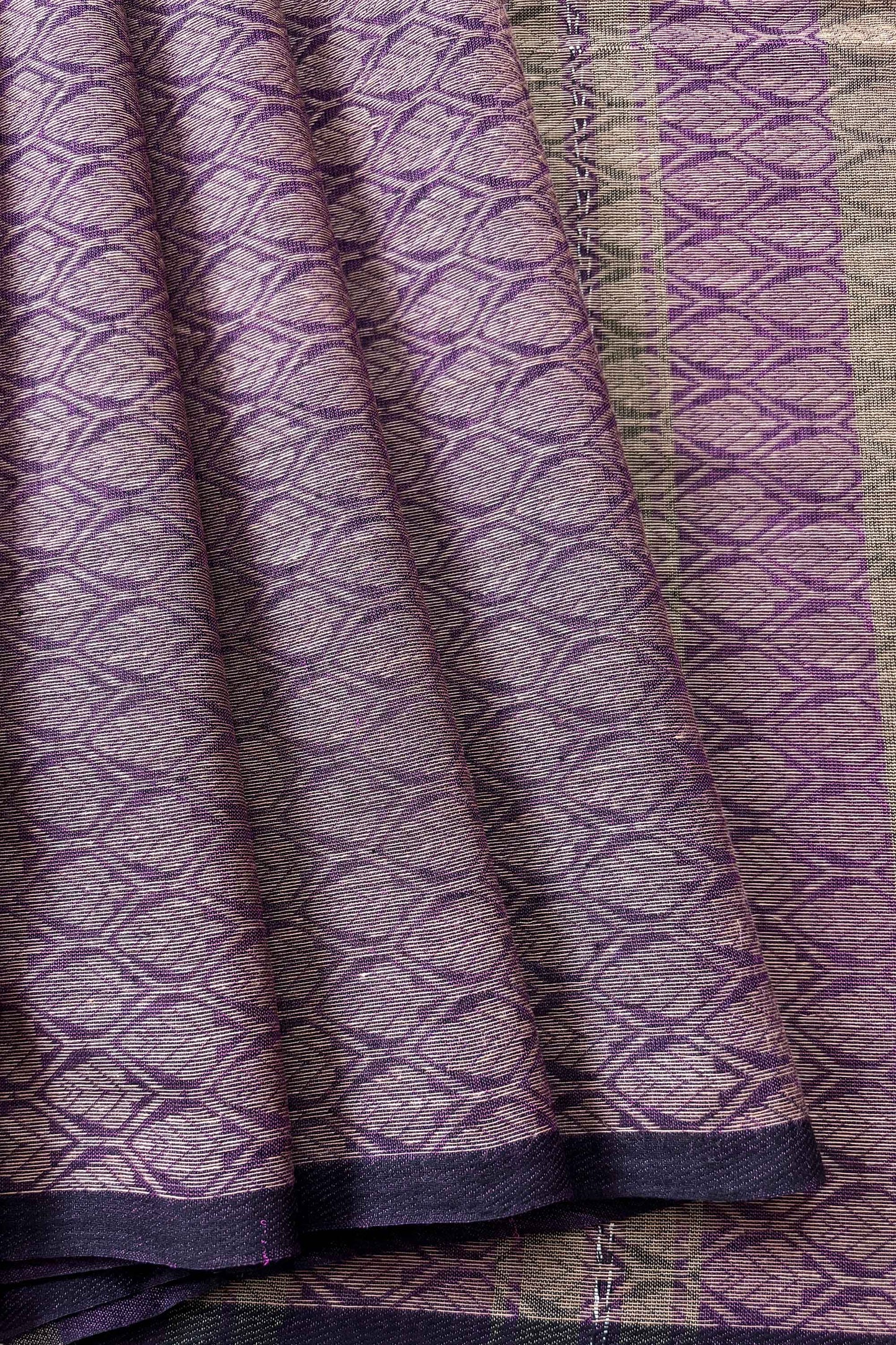 Purple Dhaniakhali Leaf Woven Cotton Saree