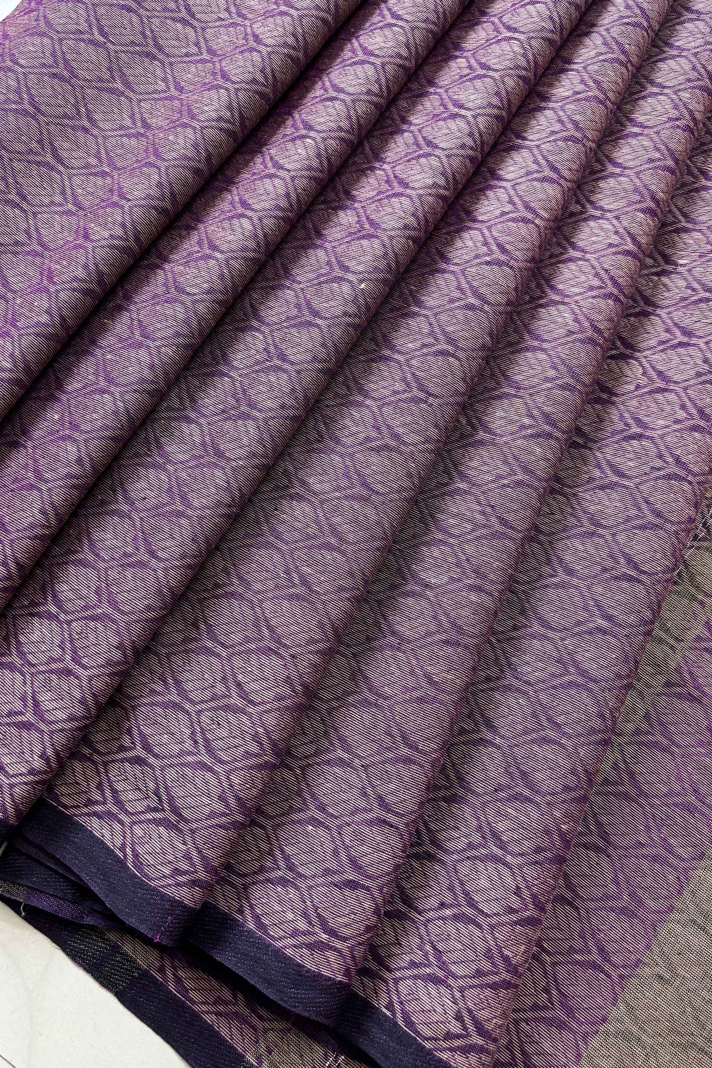 Purple Dhaniakhali Leaf Woven Cotton Saree