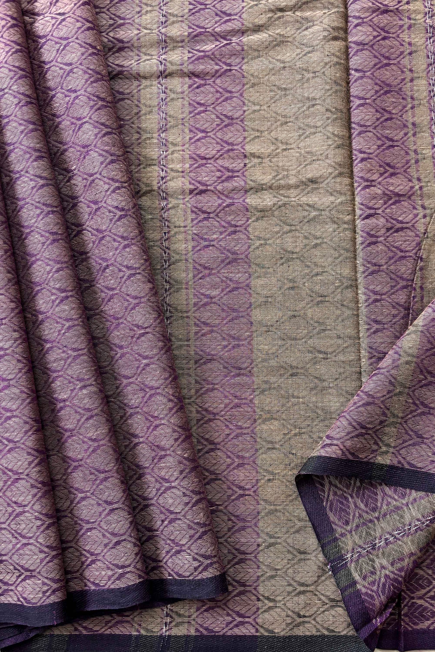 Purple Dhaniakhali Leaf Woven Cotton Saree