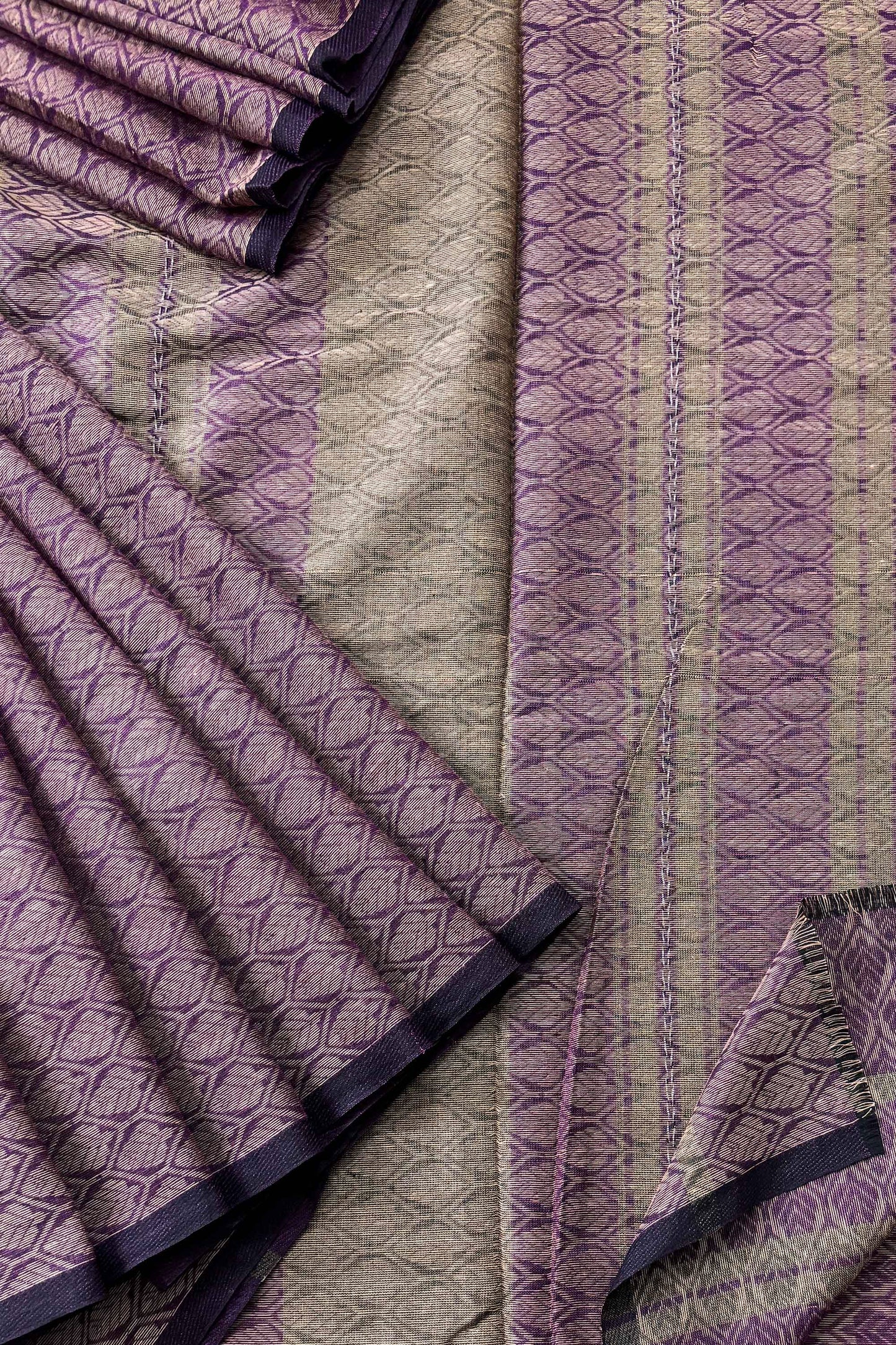 Purple Dhaniakhali Leaf Woven Cotton Saree