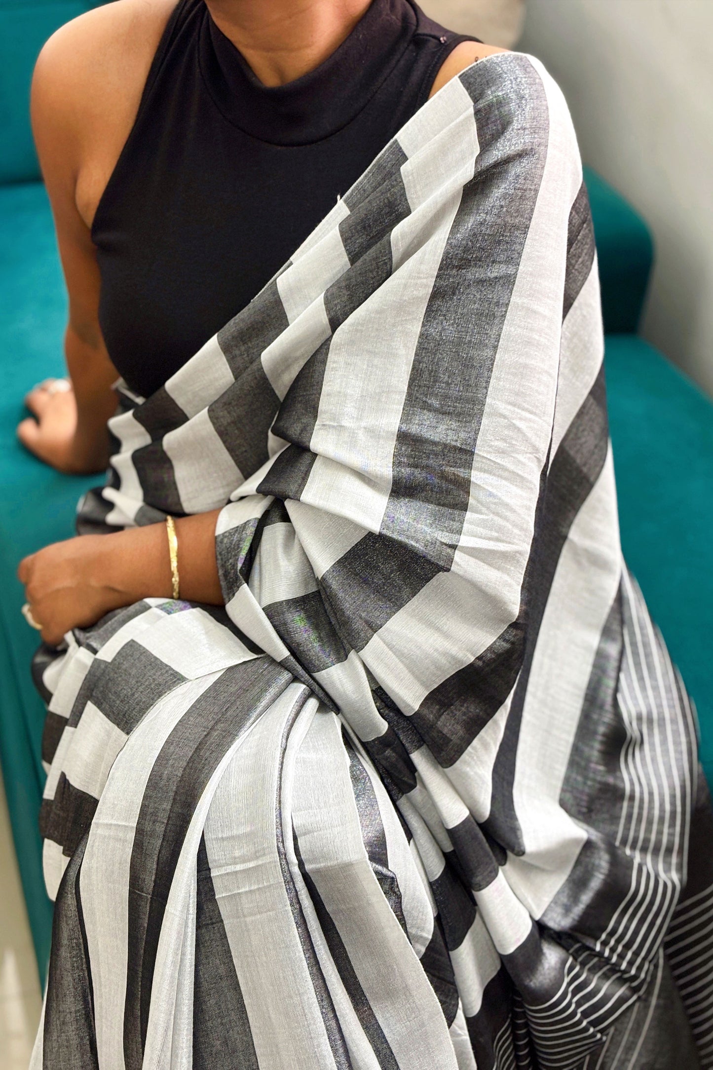 Slate-Silver Tissue Linen Saree