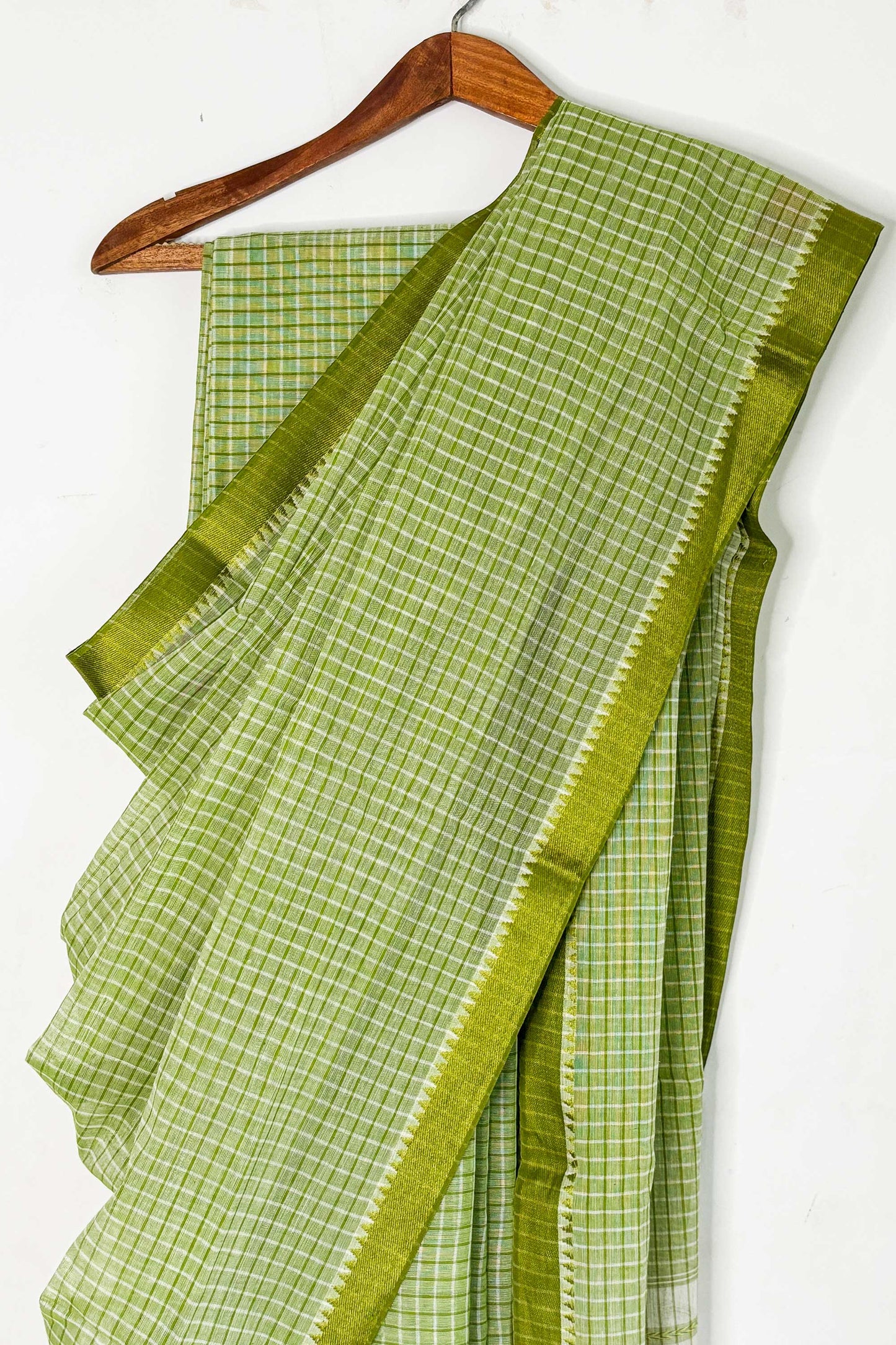 Green White Check Cotton Dhaniakhali Saree