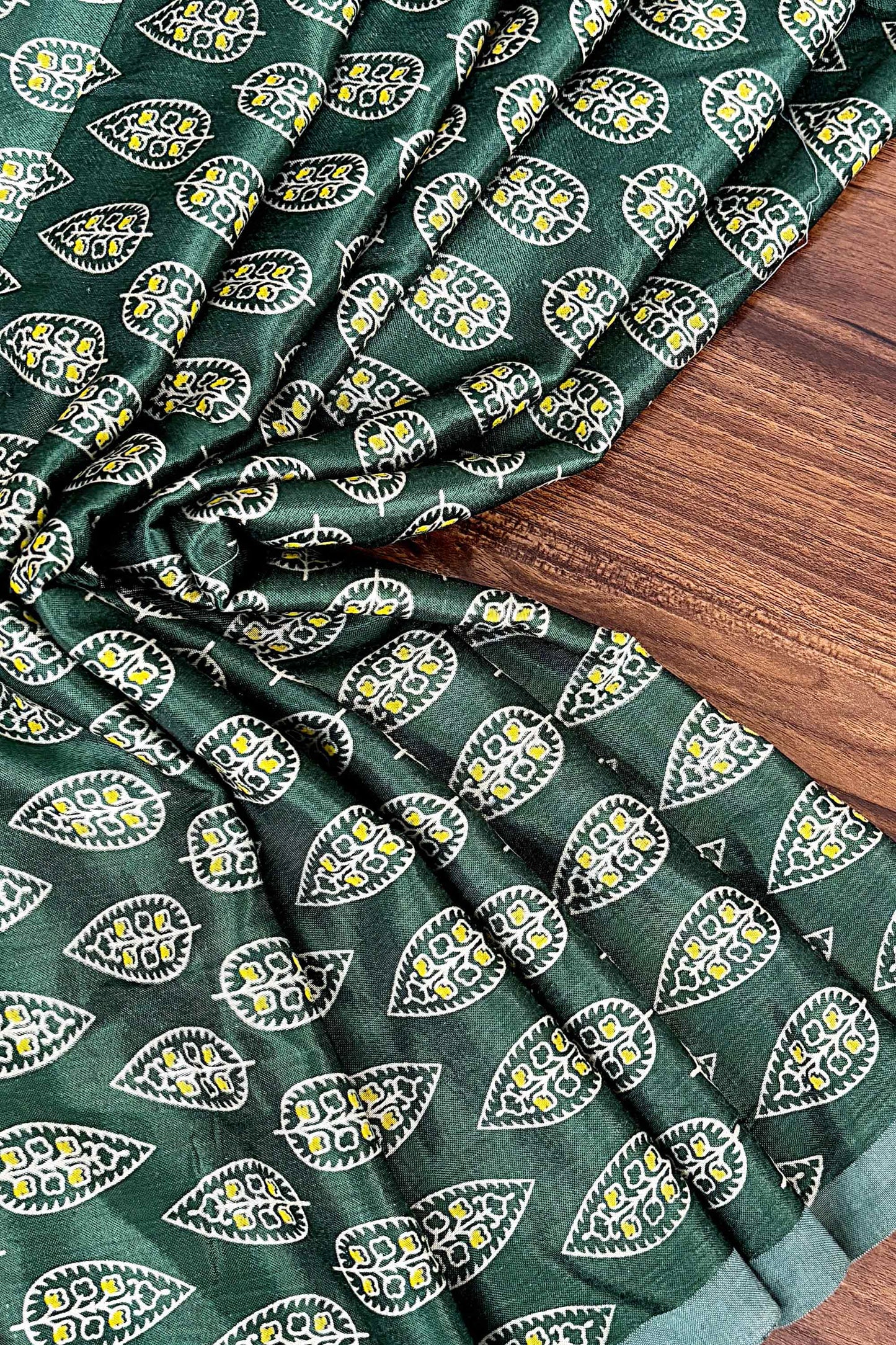 Green Block Printed Modal Silk Blouse Fabric