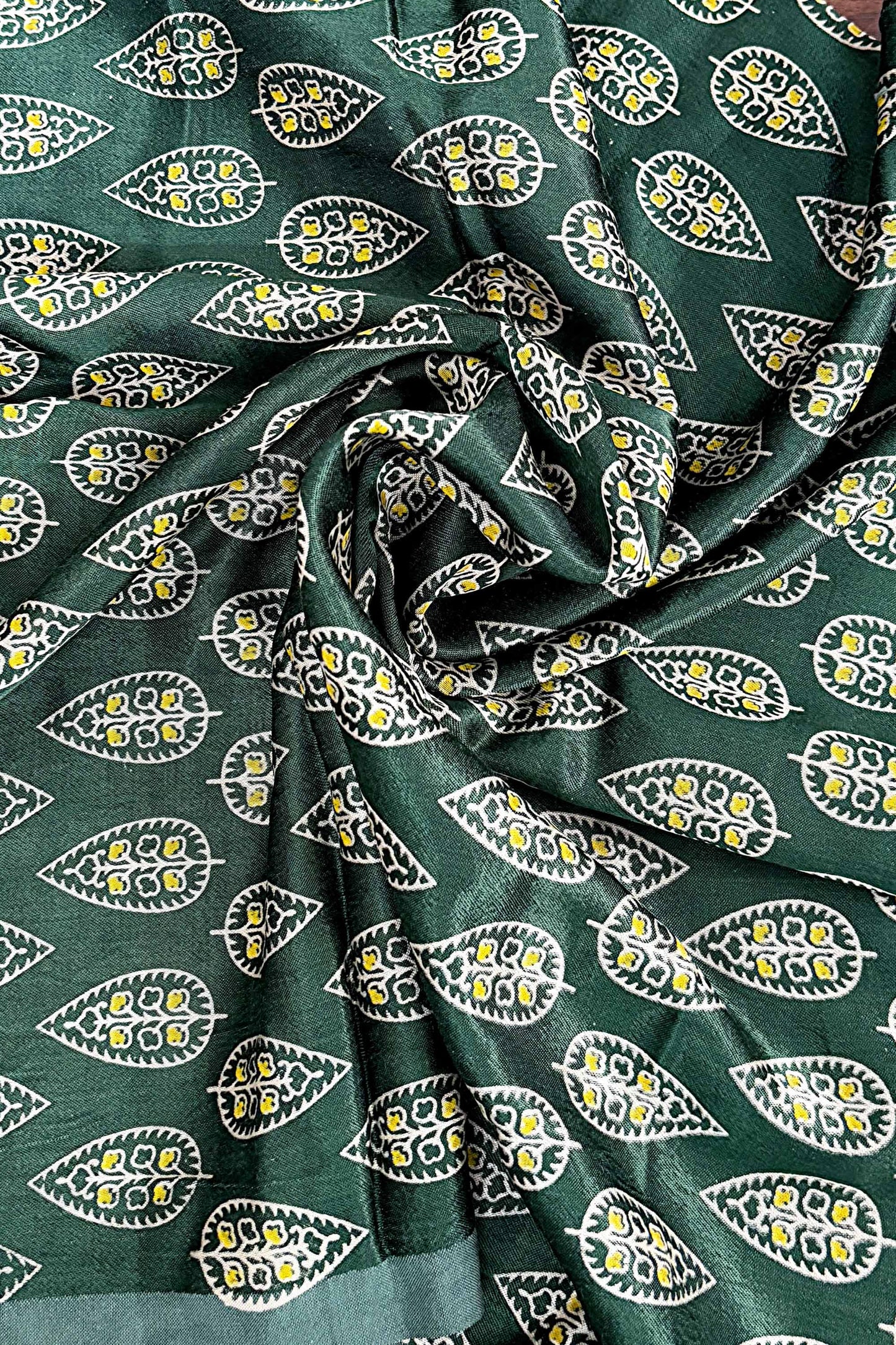 Green Block Printed Modal Silk Blouse Fabric