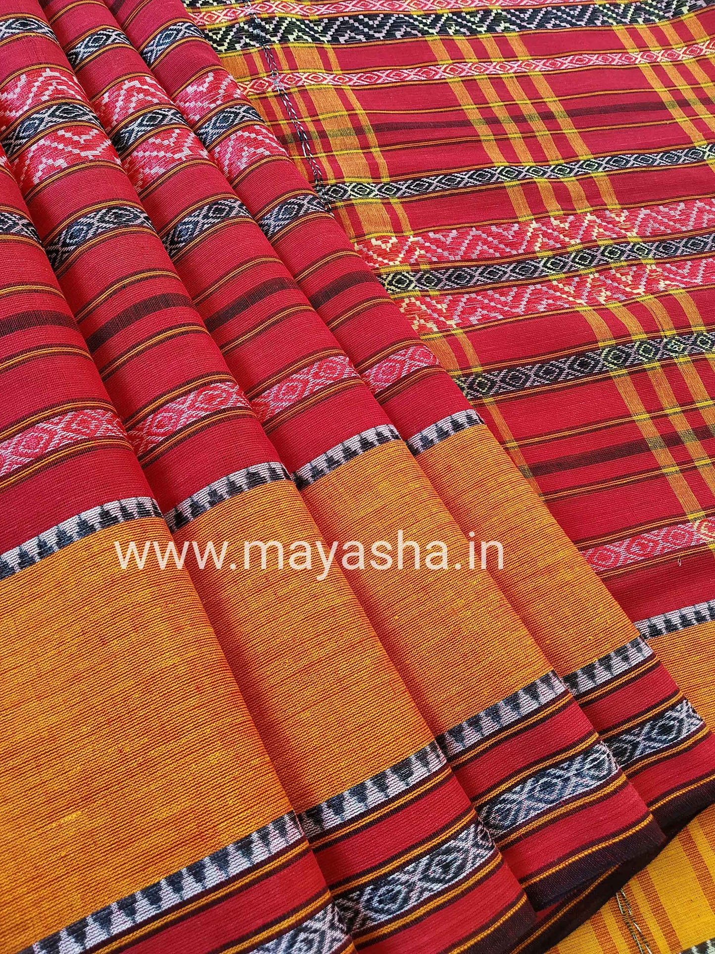 Buy Red Dhaniakhali Ari Cotton Saree- Mayasha