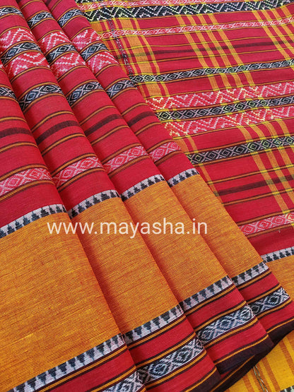 Buy Red Dhaniakhali Ari Cotton Saree- Mayasha