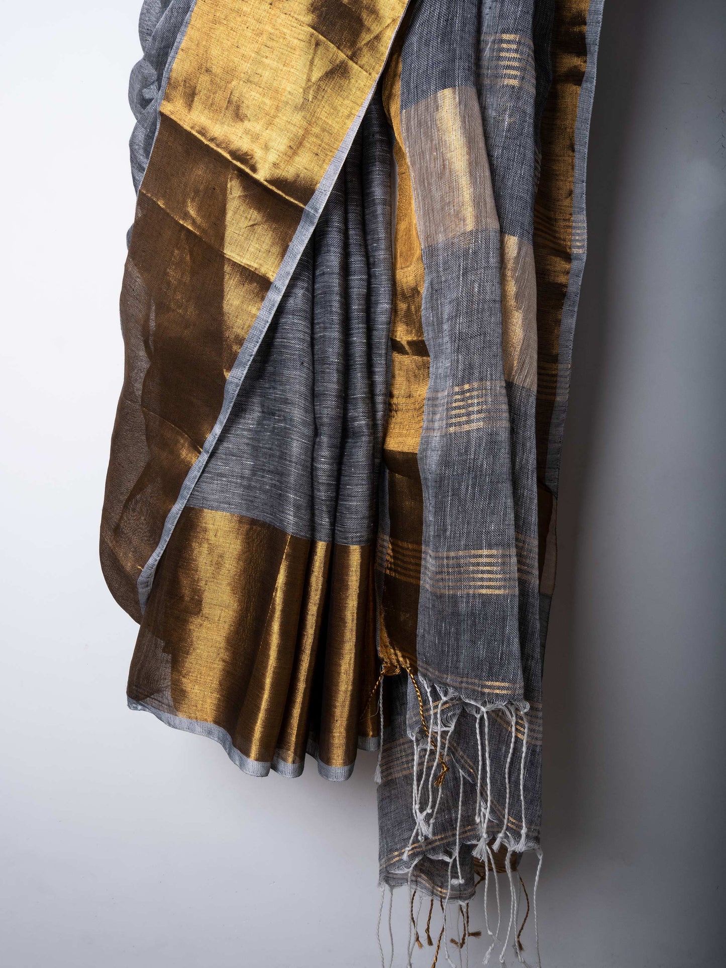 Grey Linen by Linen Saree Zari Borders- MAYASHA