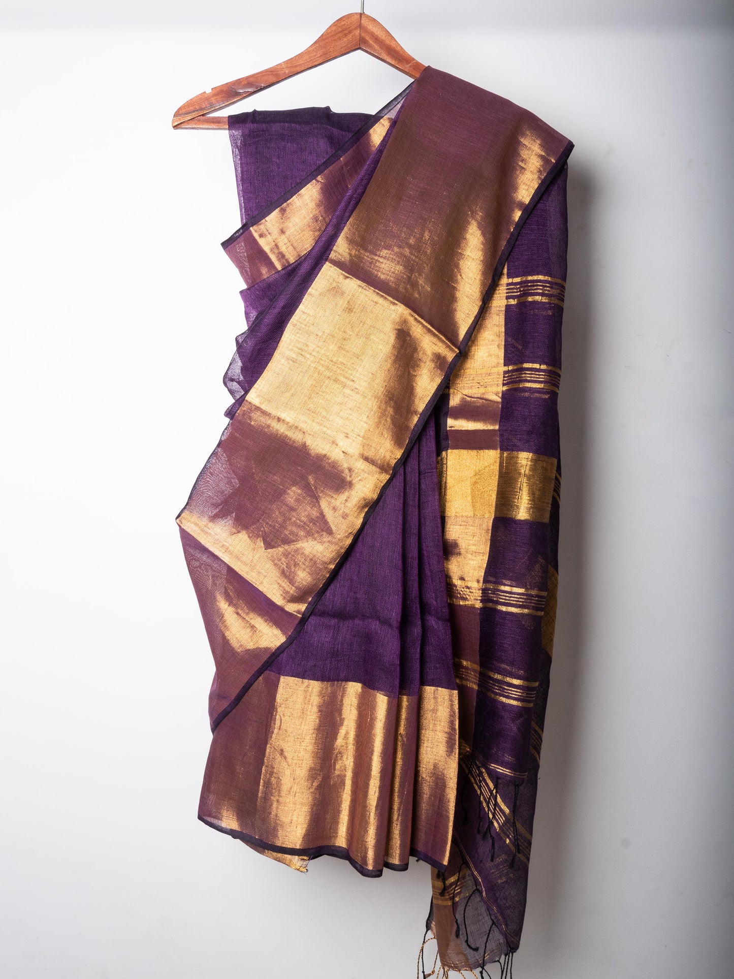 Purple Linen by Linen Saree Zari Borders- MAYASHA