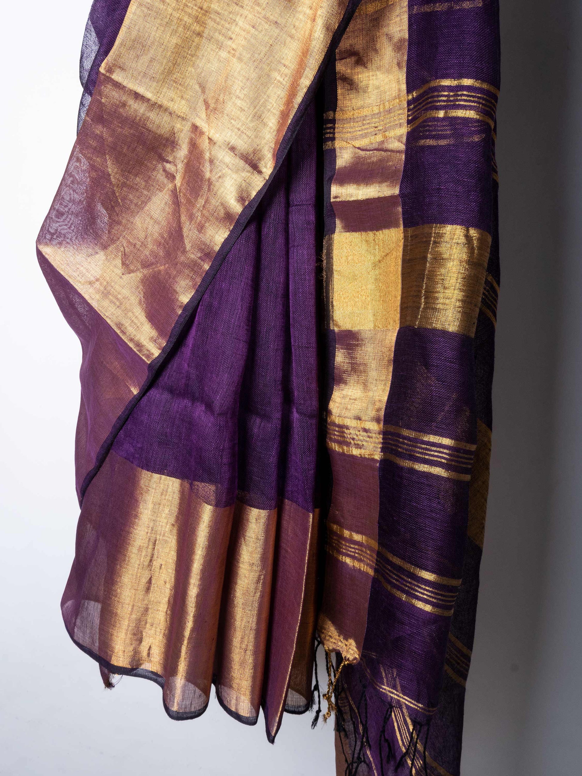 Purple Linen by Linen Saree Zari Borders- MAYASHA
