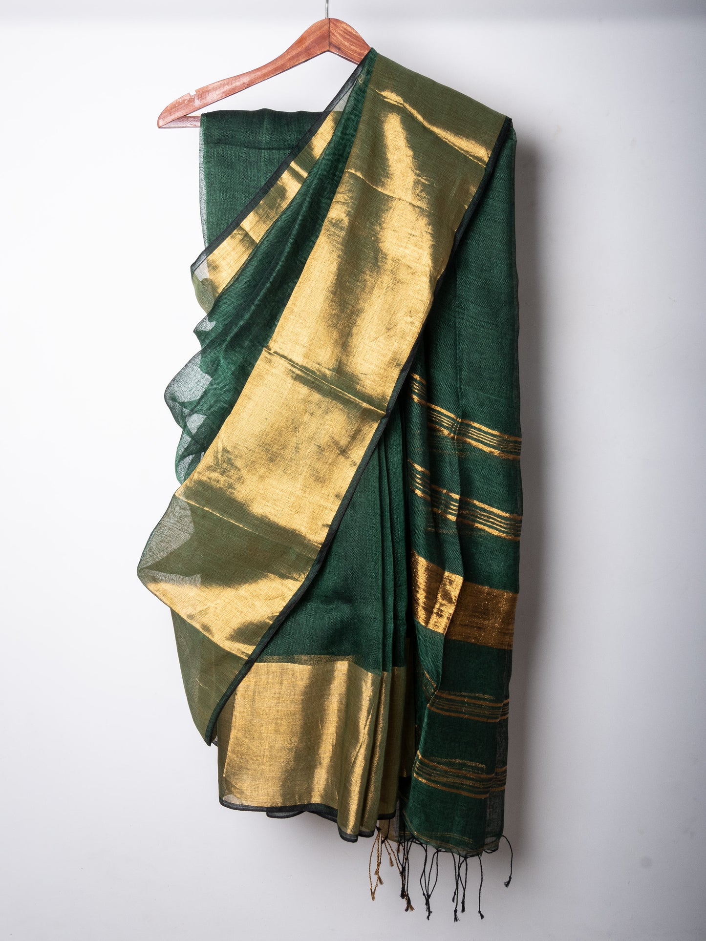 Green Linen by Linen Saree Zari Borders- MAYASHA