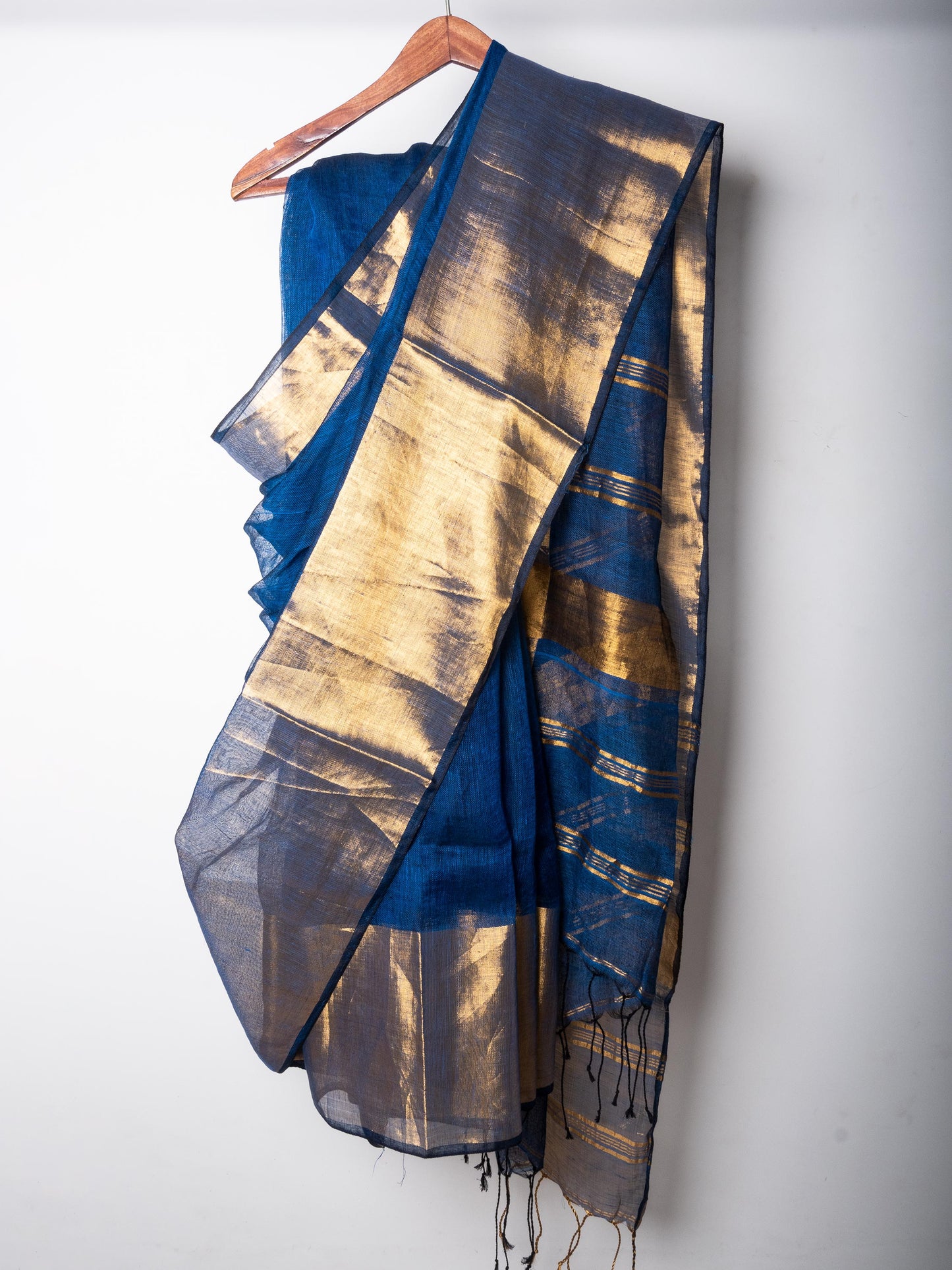 Blue Linen by Linen Saree with Zari Borders- MAYASHA