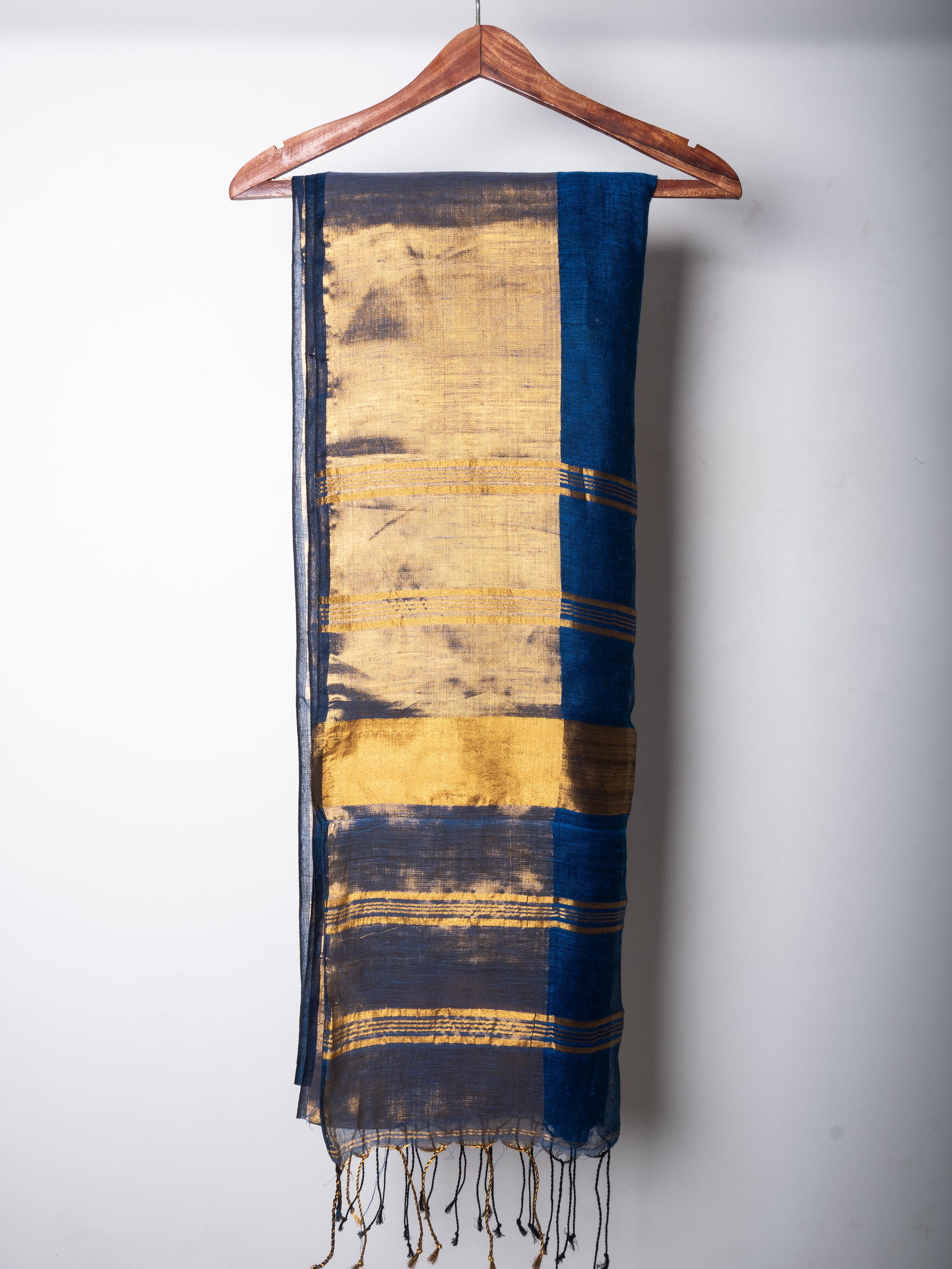 Blue Linen by Linen Saree with Zari Borders- MAYASHA