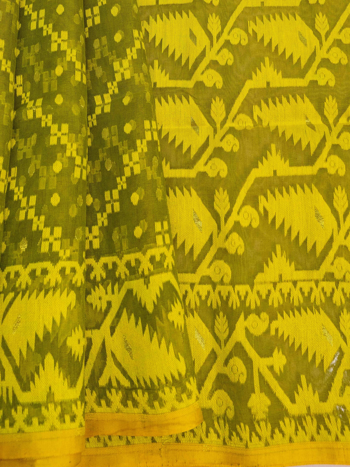 Neon Green on Mehendi Green Bengal Dhakai Jamdani Saree