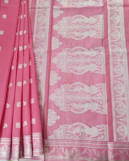 Pink Cotton Handloom Woven Baluchari Saree