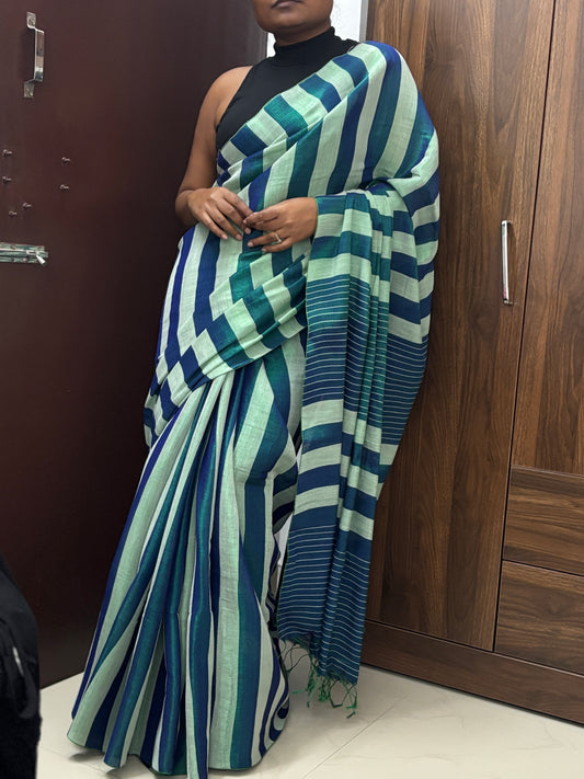 Blue Stripes Cotton Tissue Saree
