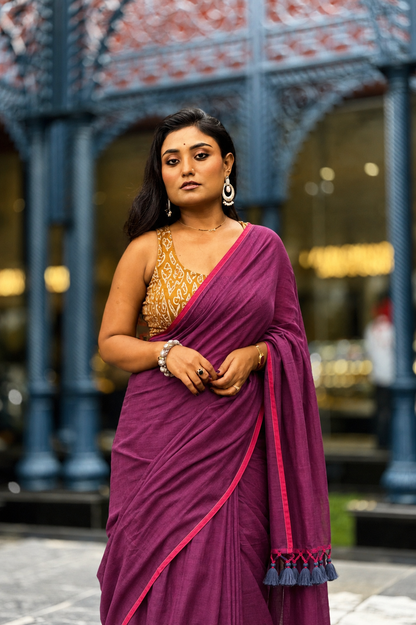 Summer Basics- Magenta saree with mustard handblock blouse
