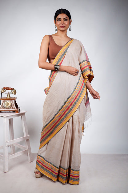 Peanut Begampuri Cotton Saree with Woven Borders
