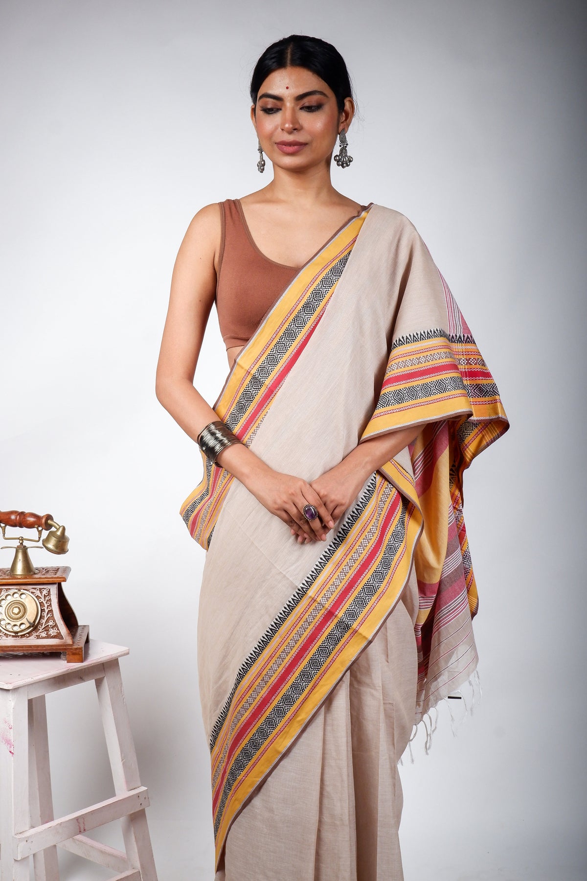Ash Begampuri Cotton Saree with Woven Borders