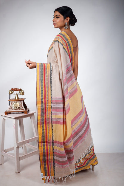 Peanut Begampuri Cotton Saree with Woven Borders