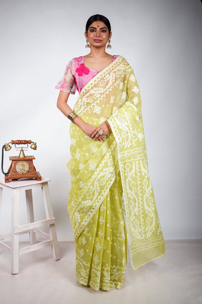 Green Bengal Dhakai Jamdani Saree