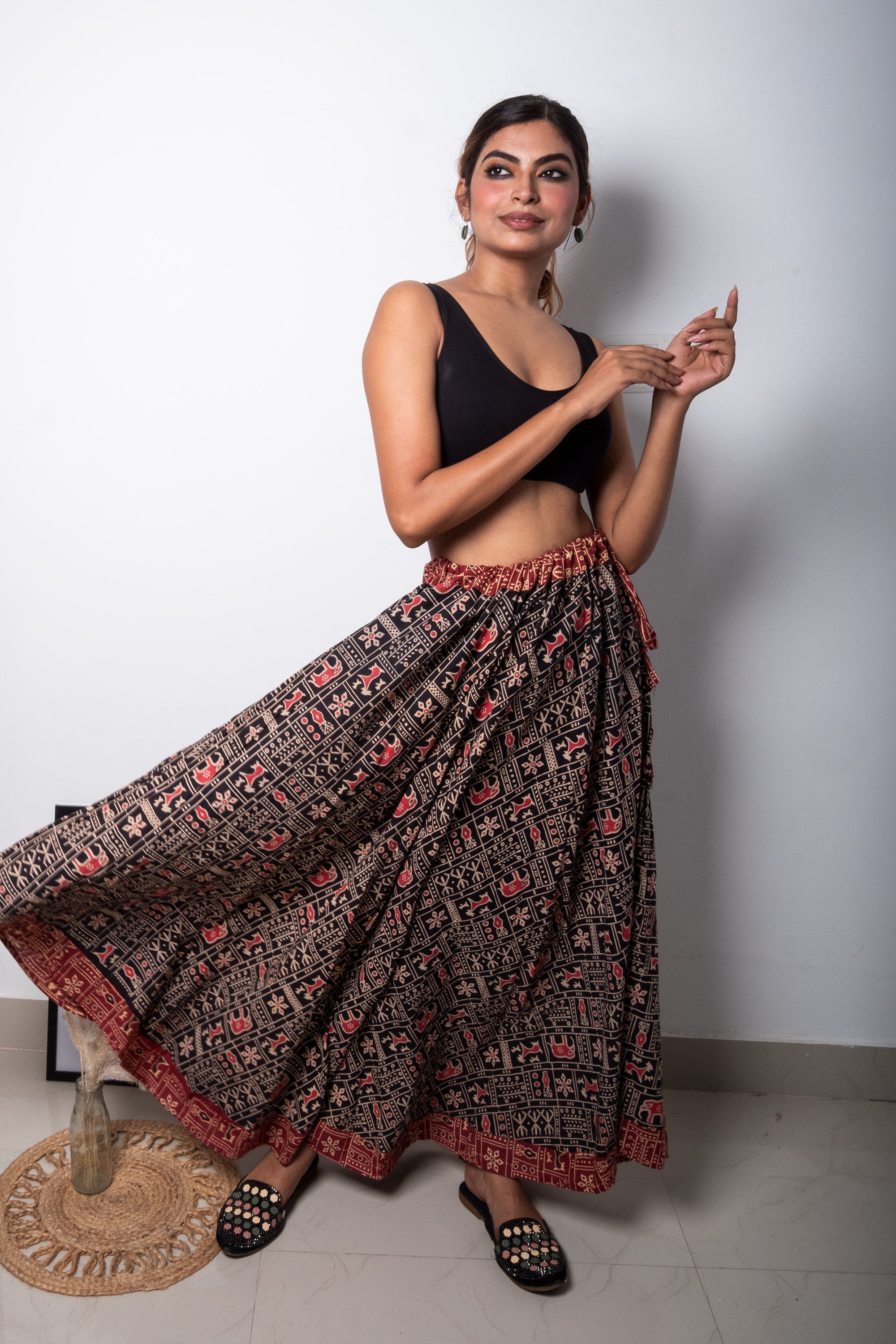 Buy Kalamkari Block Print Cotton Wrap Around Skirt l iTokricom  iTokri  आईटकर