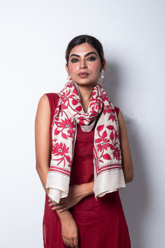 Red Tussar Silk Stoles/Dupatta