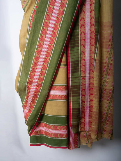 Green Dhaniakhali Soft Cotton Woven Saree