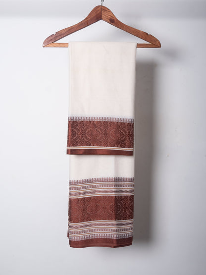 Off White Dhaniakhali Cotton Saree with Brown Woven Borders