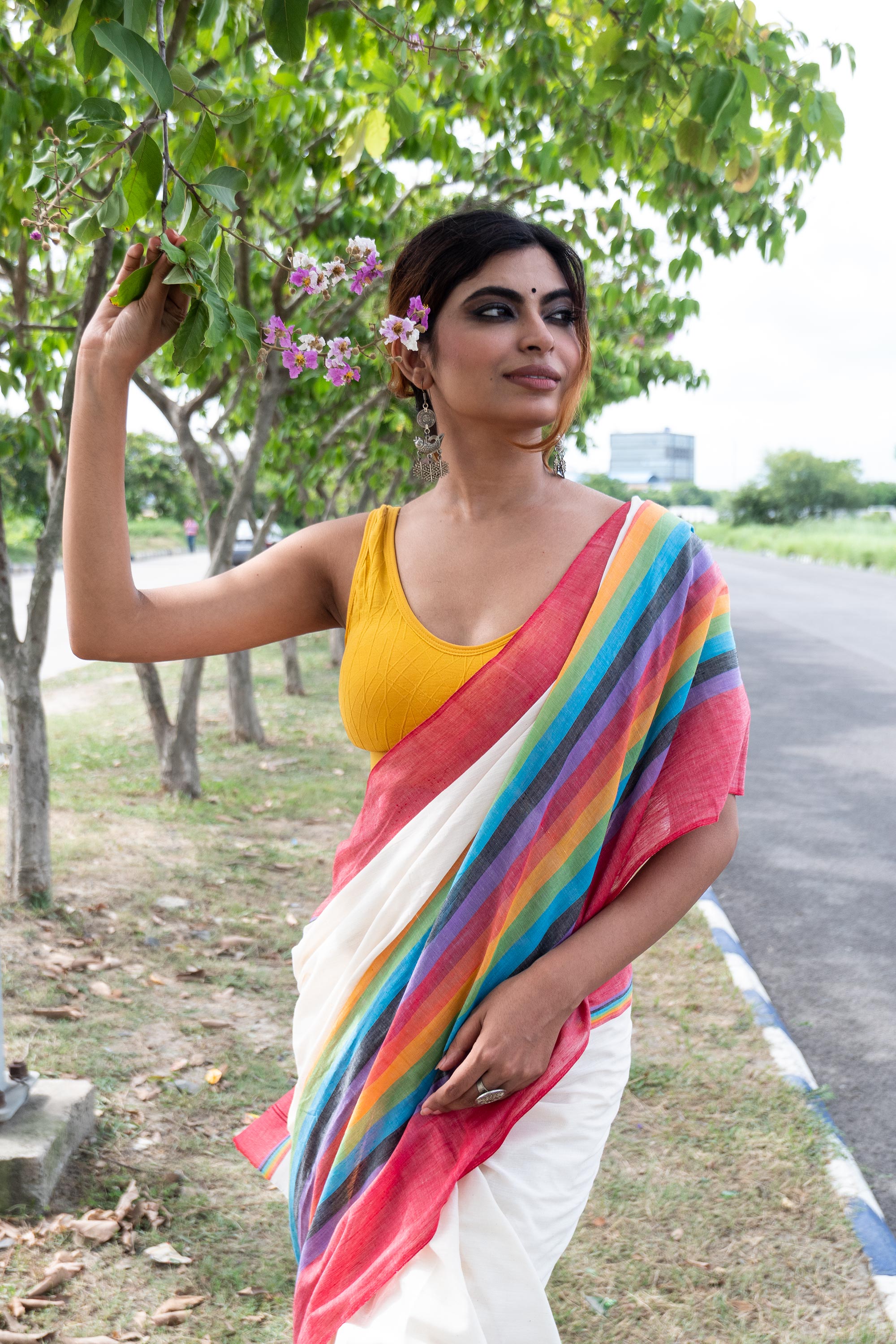 Buy Multicolor Soft Cotton Saree Online – RODDUR