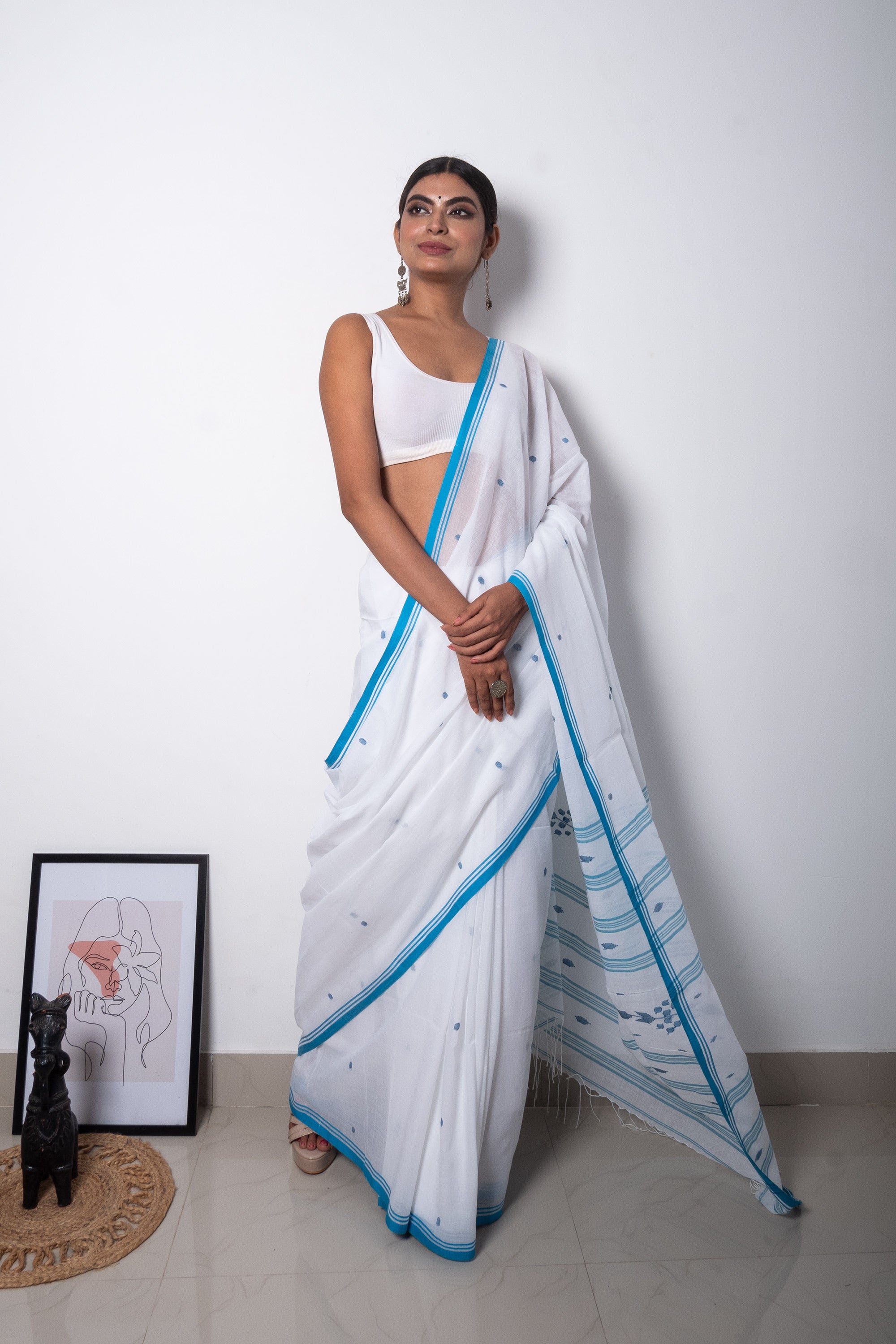 Georgette Blue White Embroidered Party Wear Designer Sarees at Rs  1375/piece in Surat