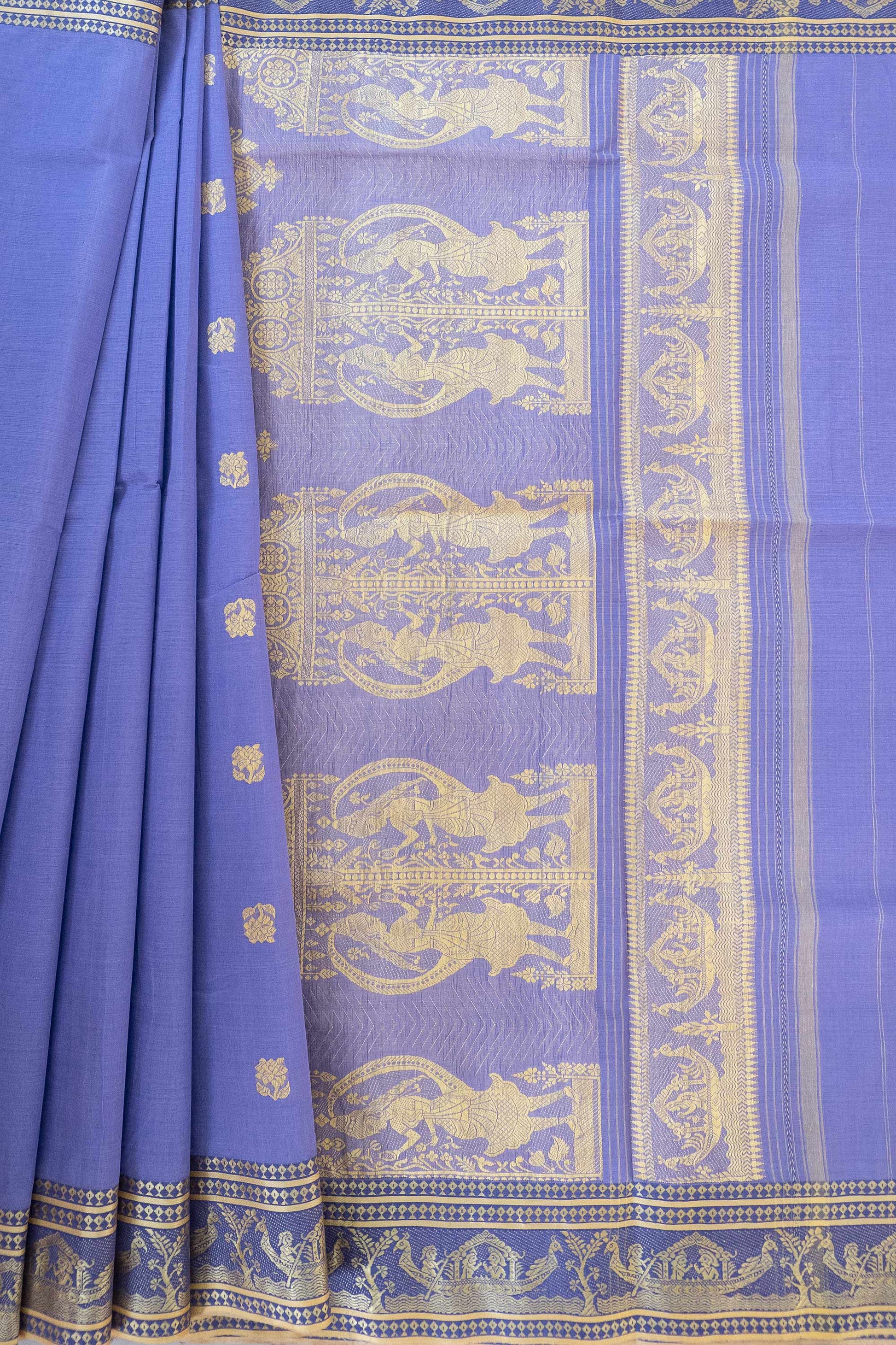 Purple Cotton Handloom Woven Baluchari Saree with Blue Border