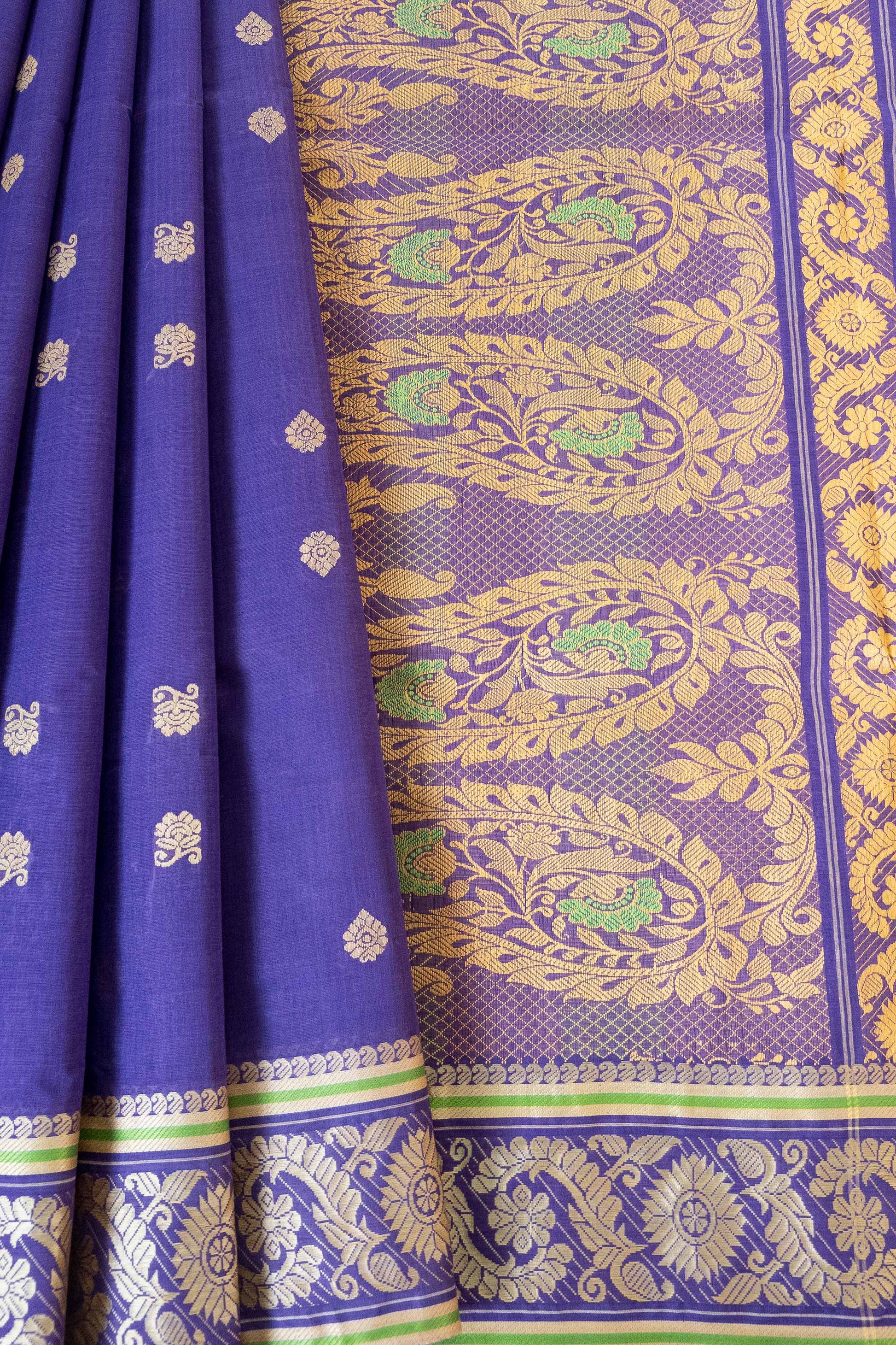Bluish Purple Cotton Handloom Woven Baluchari Saree