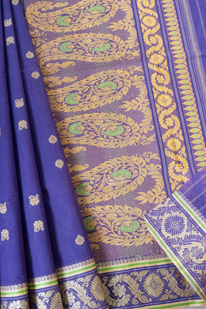 Bluish Purple Cotton Handloom Woven Baluchari Saree